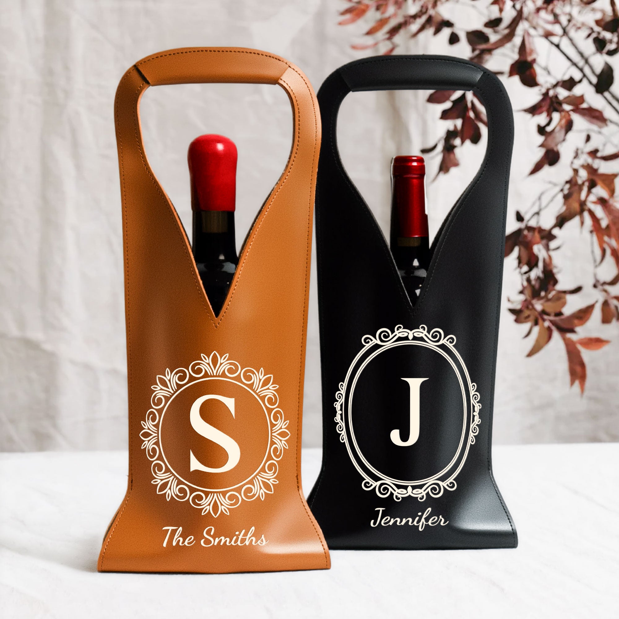 Monogram Initial - Personalized Leather Wine Bag