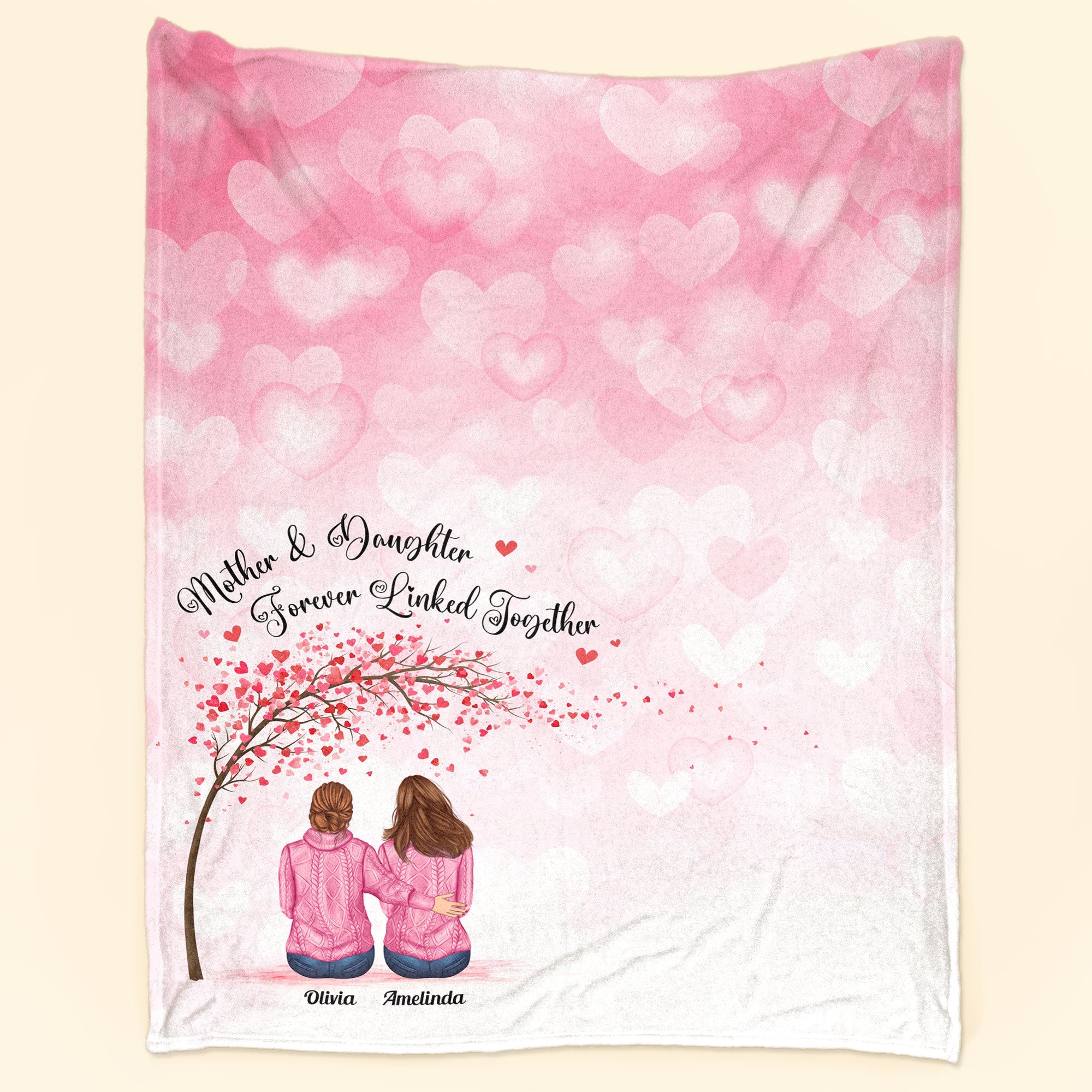 Mother And Daughters Forever Linked Together - Personalized Mom Blanket