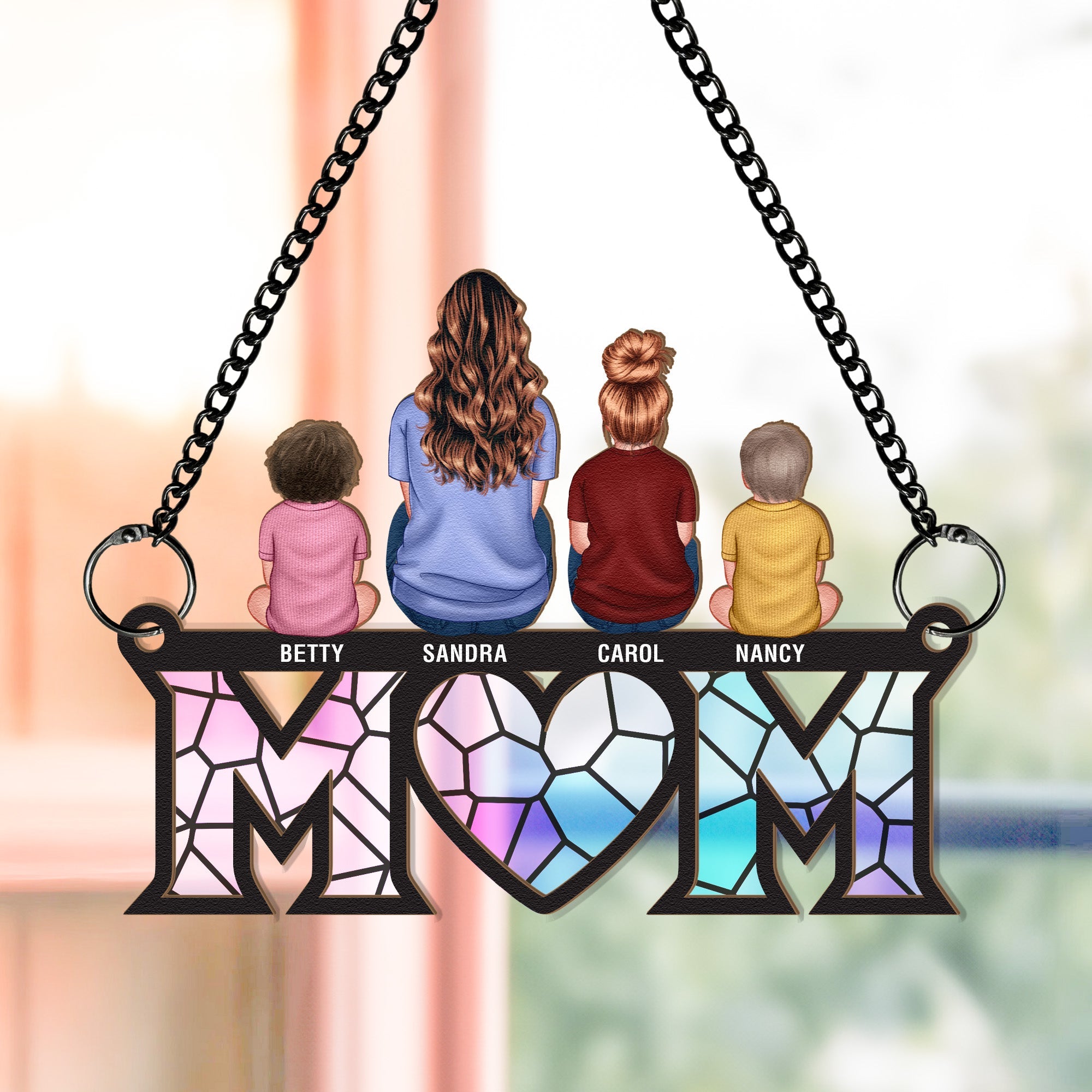 Mother & Children Bond - Personalized Window Hanging Suncatcher - Gift For Mom