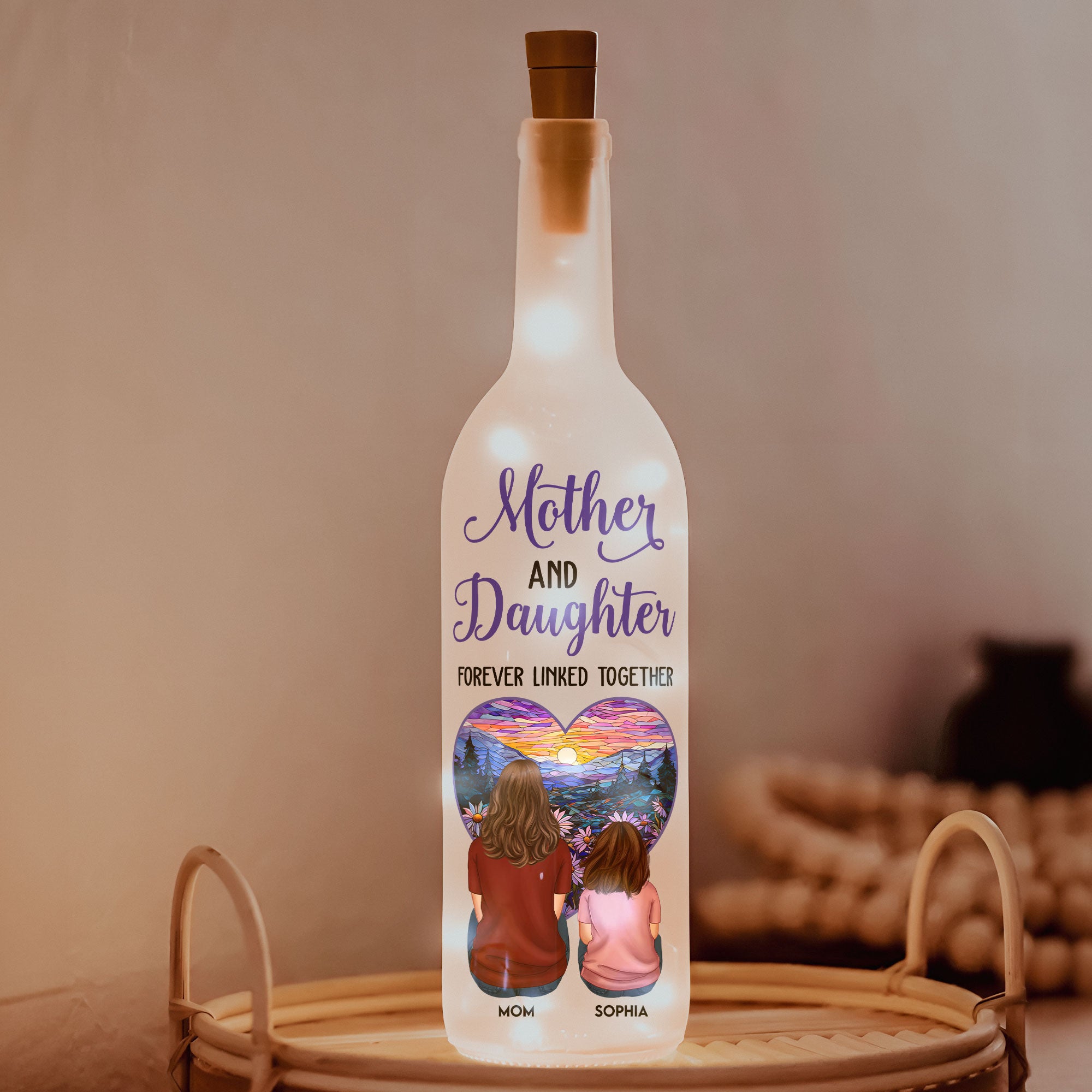 Mother & Children - Linked Together - Personalized Bottle Lamp