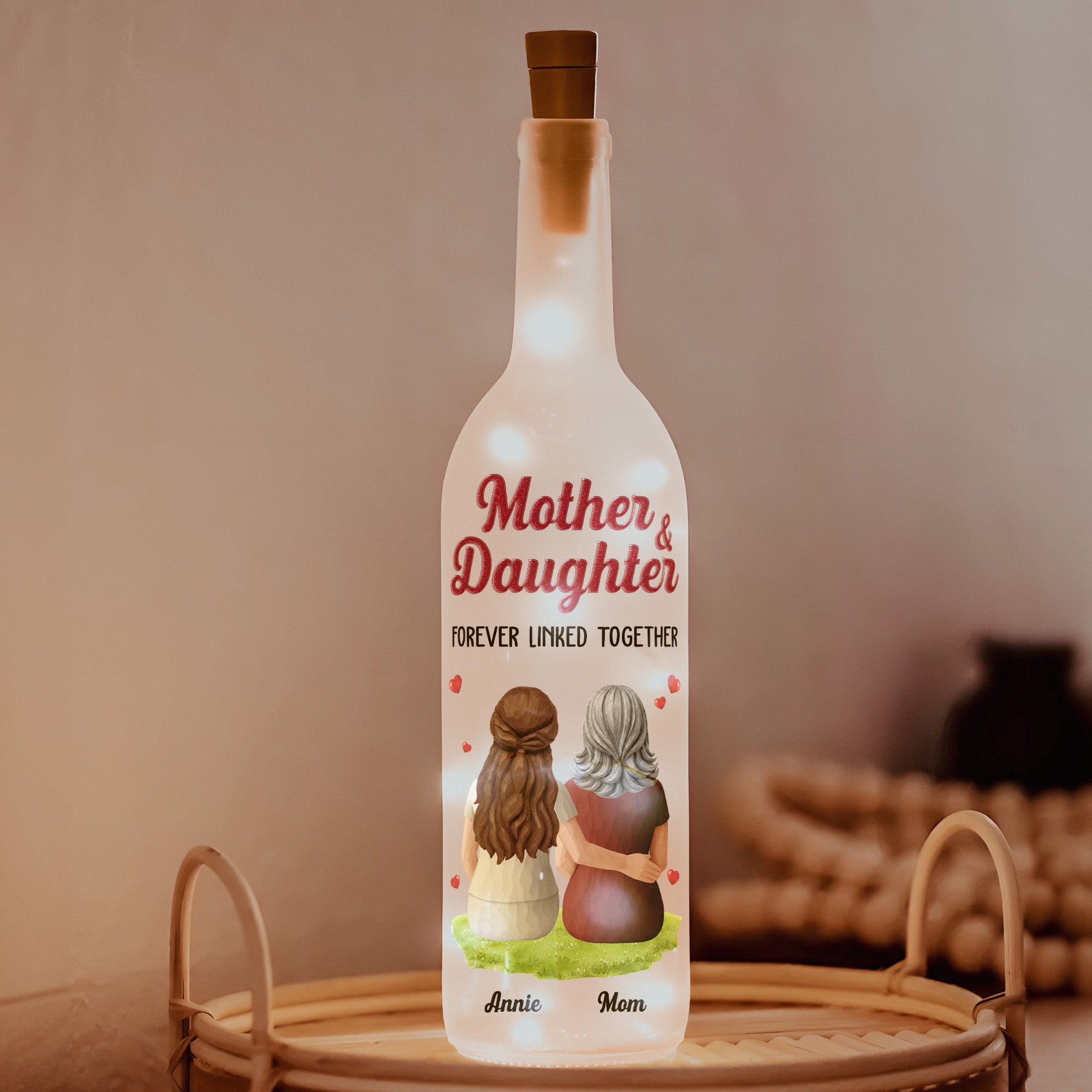 Mother & Daughter Forever Linked Together Mother's Day Gift For Her - Personalized Bottle Lamp