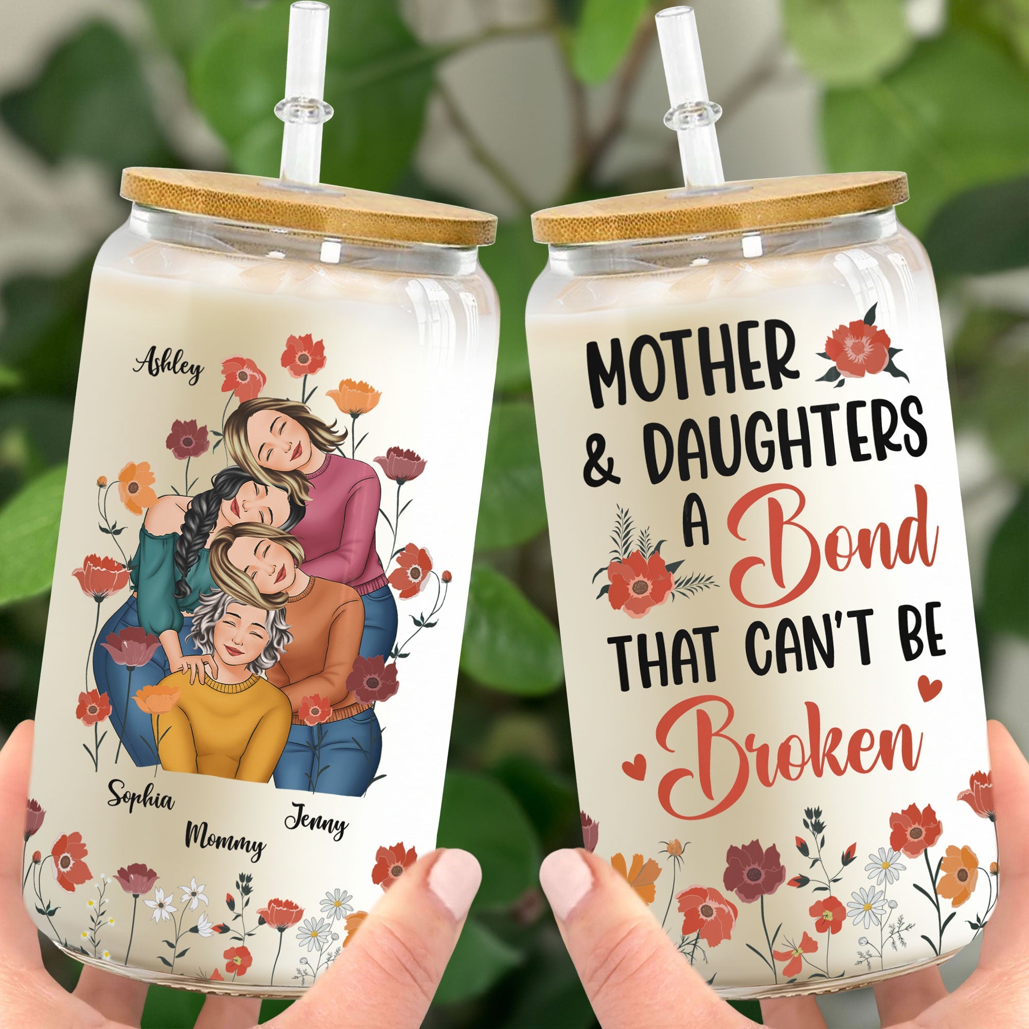 Mother & Daughters - A Bond That Can't Be Broken - Personalized Clear Glass Cup