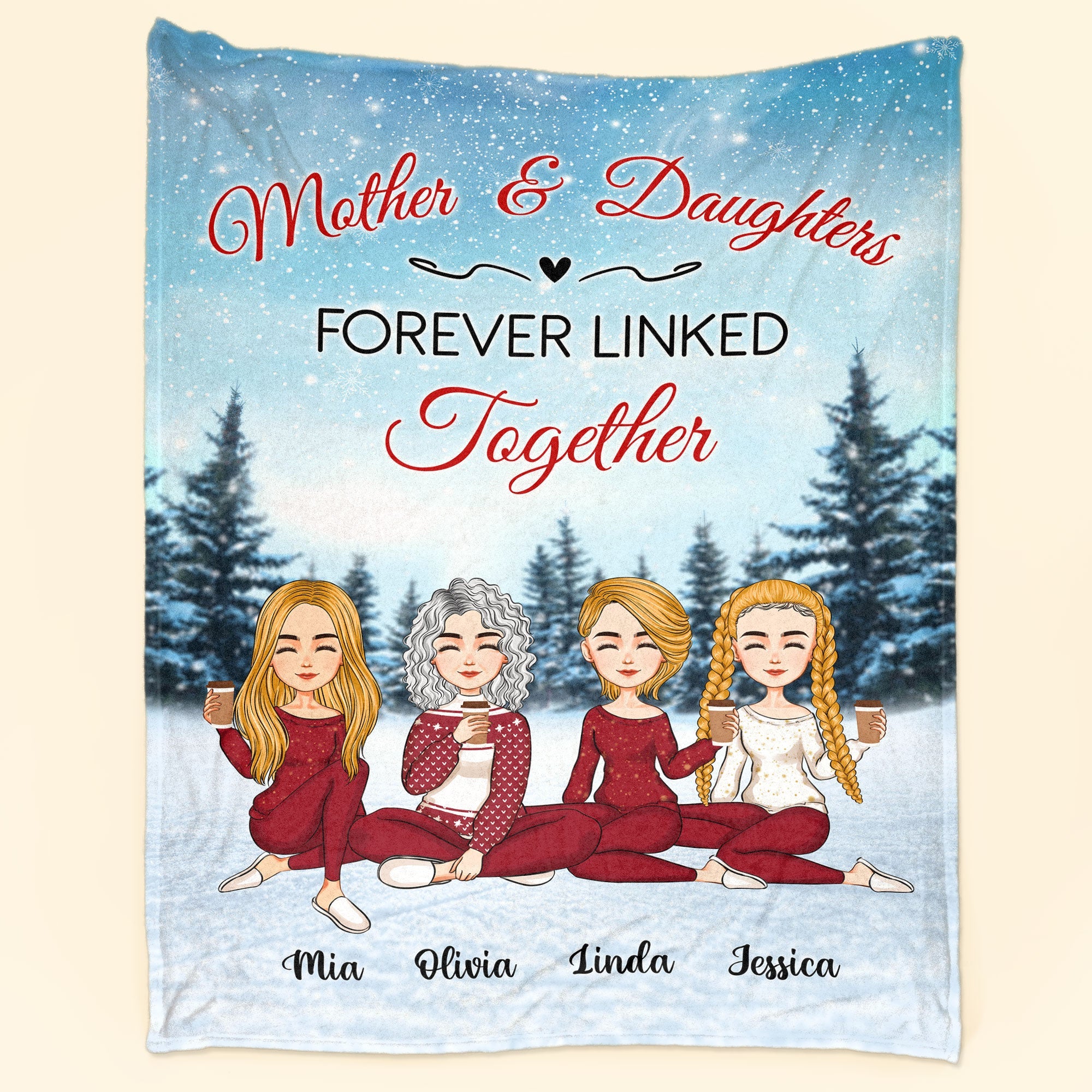 Mother & Daughters Forever Linked Together - Personalized Blanket
