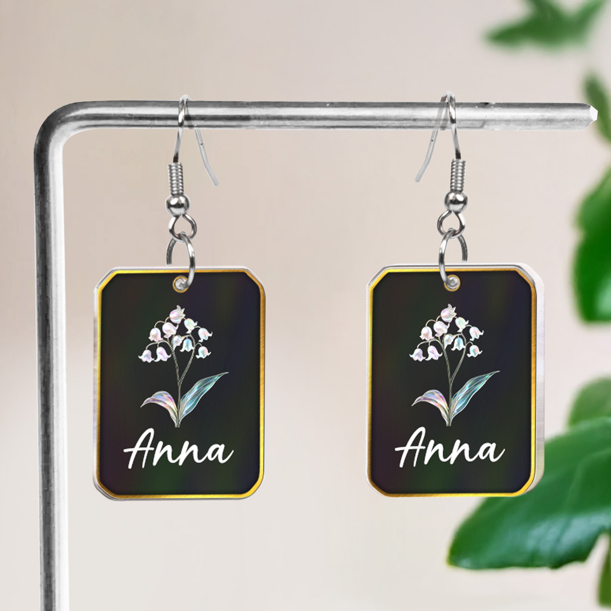 Mother Of Pearl Birthflower - Personalized Acrylic Earrings