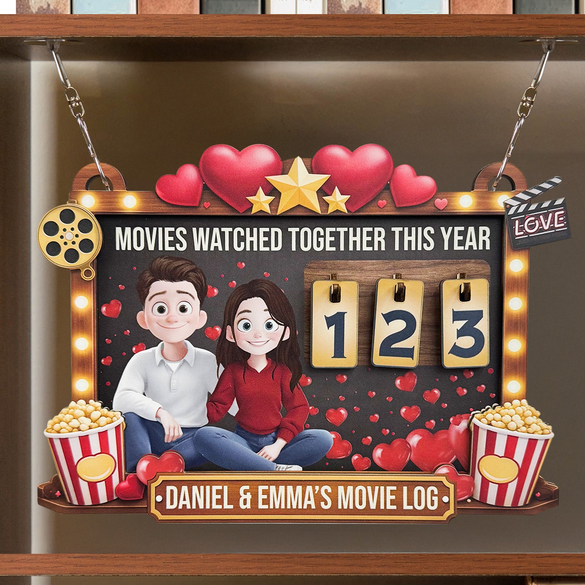 Movies Watched Together This Year - Couples' Movie Log - Personalized Hanging Movie Tracker
