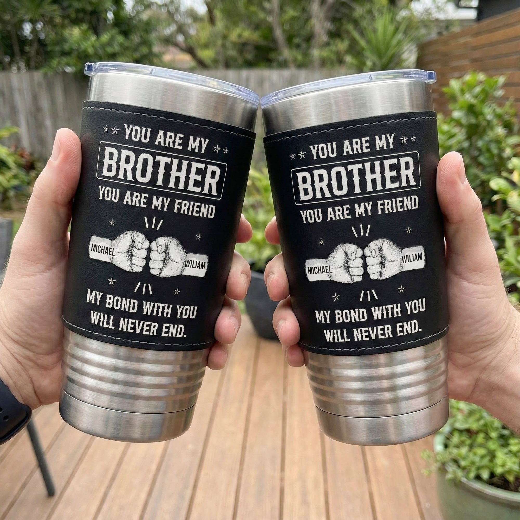 My Bond With You Will Never End - Personalized 20oz Leather Wrapped Tumbler