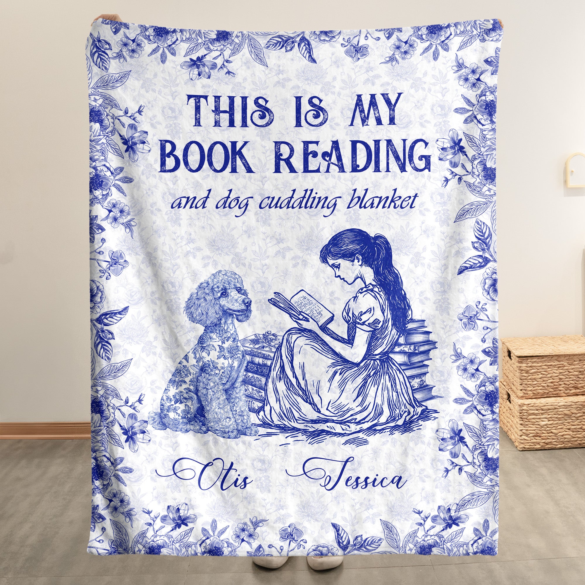 My Book Reading And Dog Cuddling Toile De Jouy Chinoiseries - Personalized Blanket