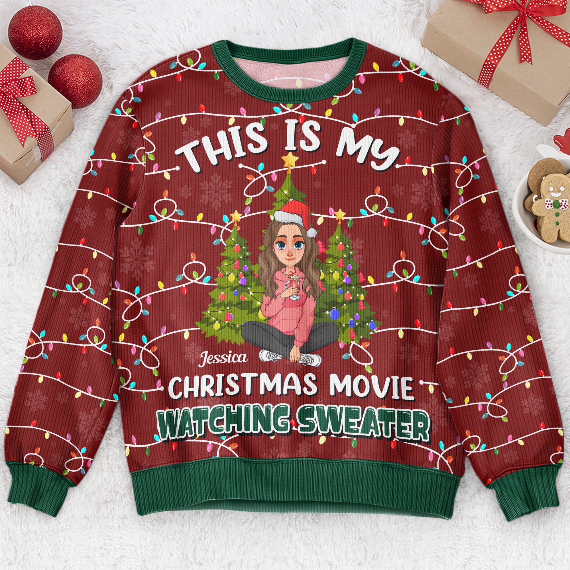 My Christmas Movie Watching Sweater - Personalized Ugly Sweater