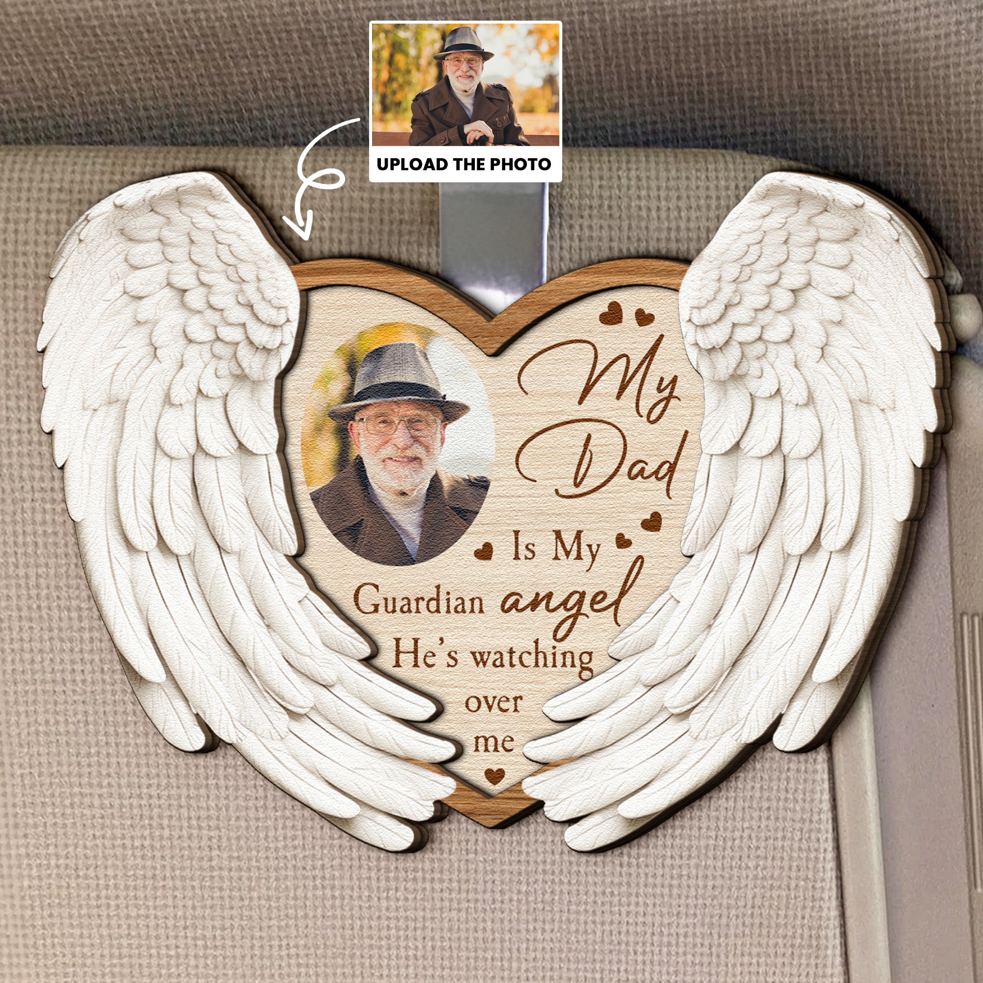 My Dad/ Mom/ Grandpa Is My Guardian Angel - Personalized Wooden Photo Car Visor Clip