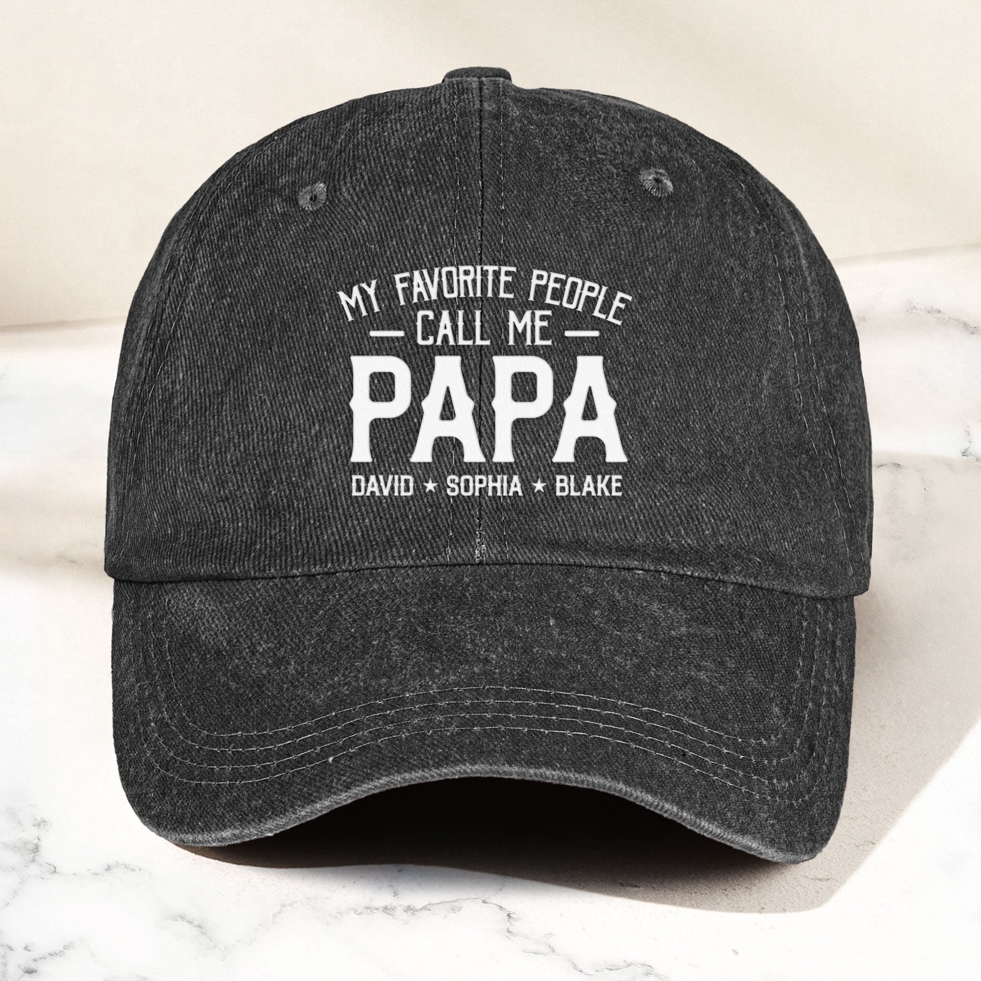 My Favorite People Call Me Papa Kid, Grandkid Name - Personalized Distressed Denim Cap