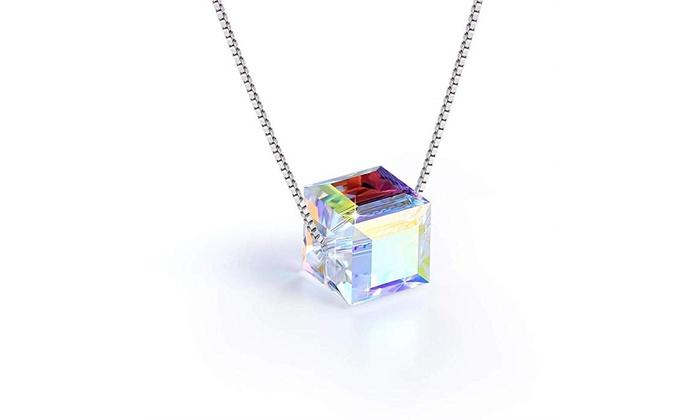 Aurora Borealis Crystal Cube Necklace Made with Swarovski Crystal, , Riakoob Jewelry, Riakoob Jewelry  jewelryjewelry deals, swarovski crystal jewelry, groupon jewelry,, jewelry for mom,