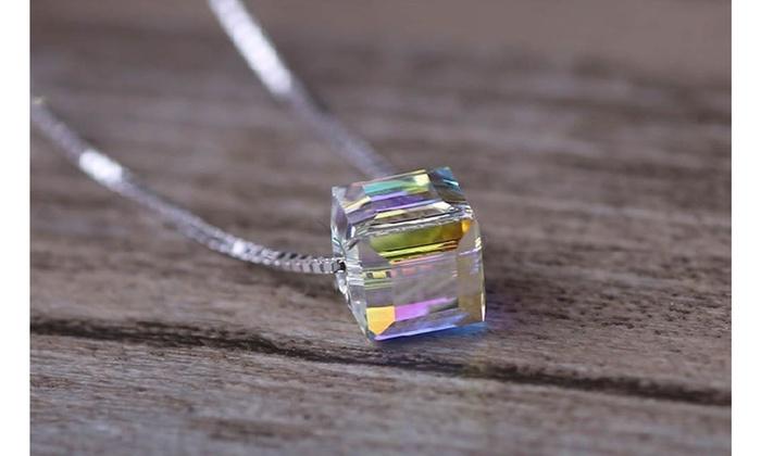 Aurora Borealis Crystal Cube Necklace Made with Swarovski Crystal, , Riakoob Jewelry, Riakoob Jewelry  jewelryjewelry deals, swarovski crystal jewelry, groupon jewelry,, jewelry for mom,
