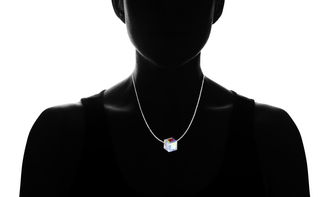 Aurora Borealis Crystal Cube Necklace Made with Swarovski Crystal, , Riakoob Jewelry, Riakoob Jewelry  jewelryjewelry deals, swarovski crystal jewelry, groupon jewelry,, jewelry for mom,
