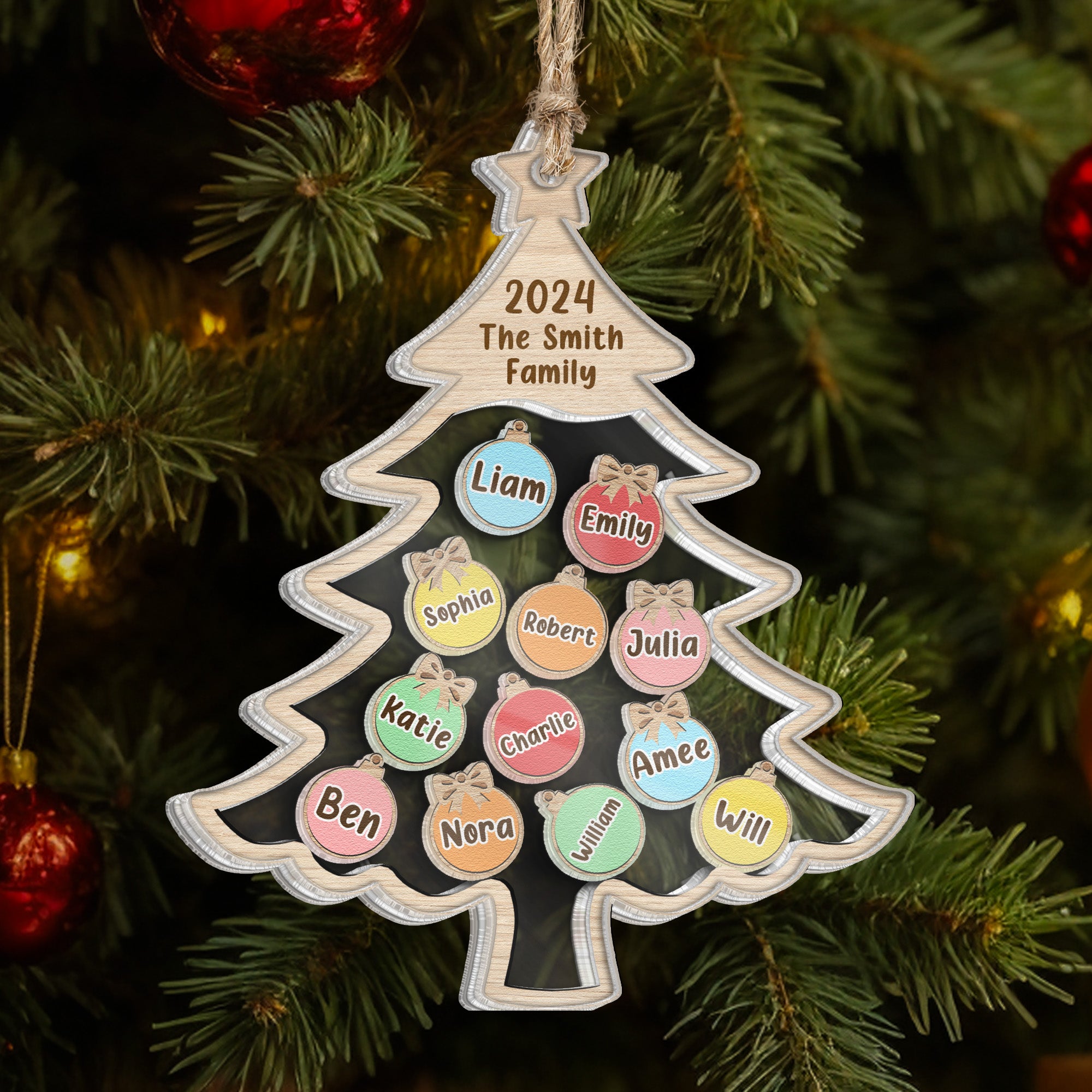 Names On Christmas Tree - Personalized Shaker Ornament