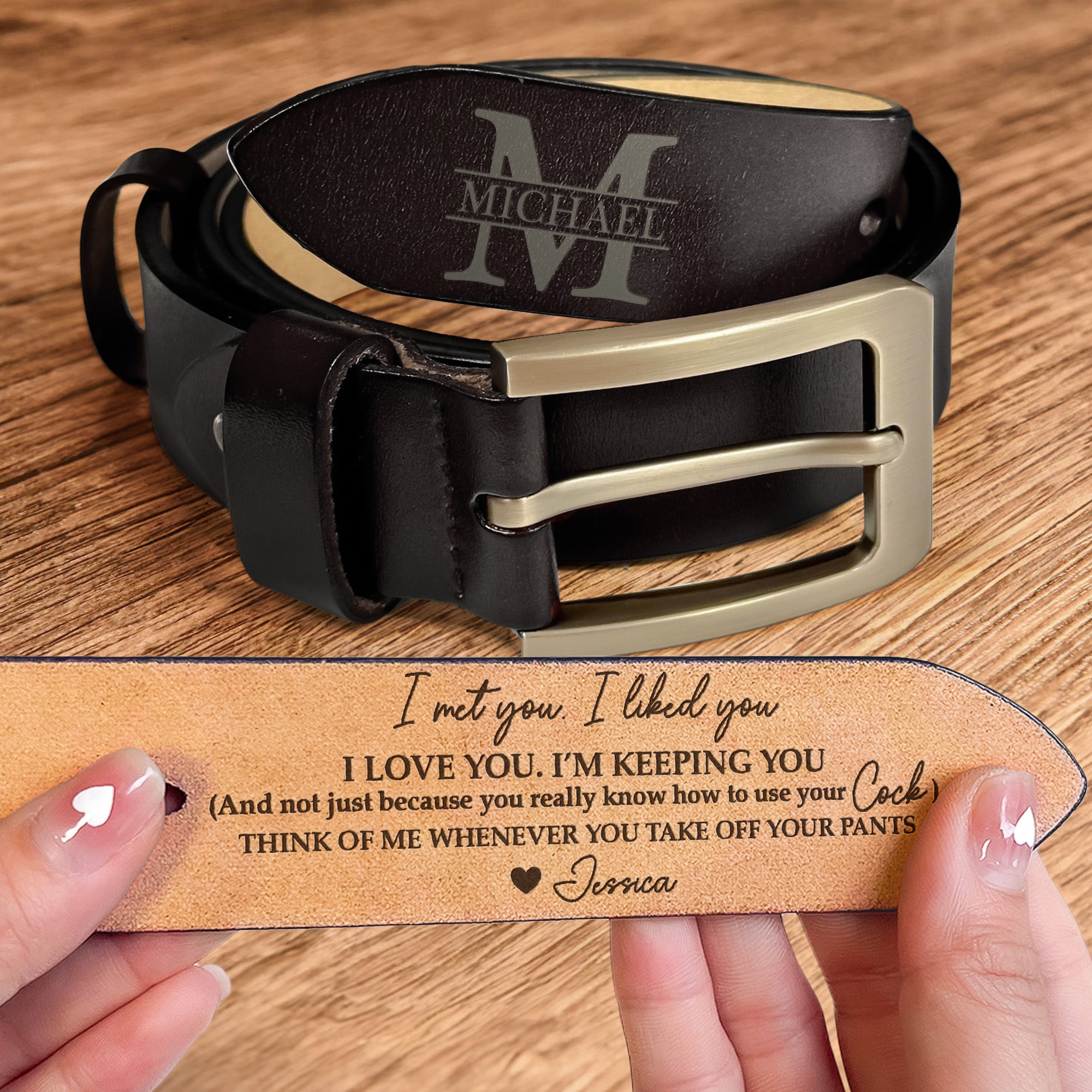 Naughty Gift For Husband, Boyfriend, Men Customize With Hidden Message - Personalized Engraved Leather Belt
