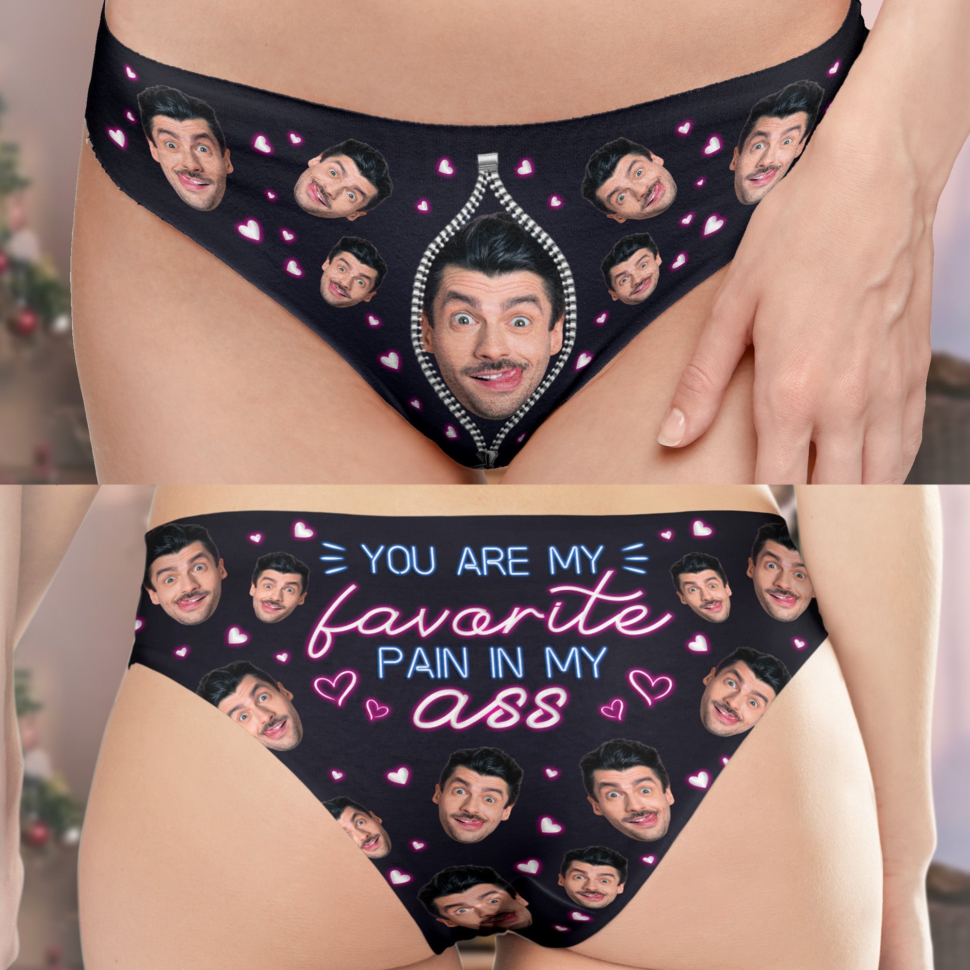 Naughty You Are My Favorite Pain In My A** - Personalized Photo Women's Low-Waisted Brief - Gift For Wife