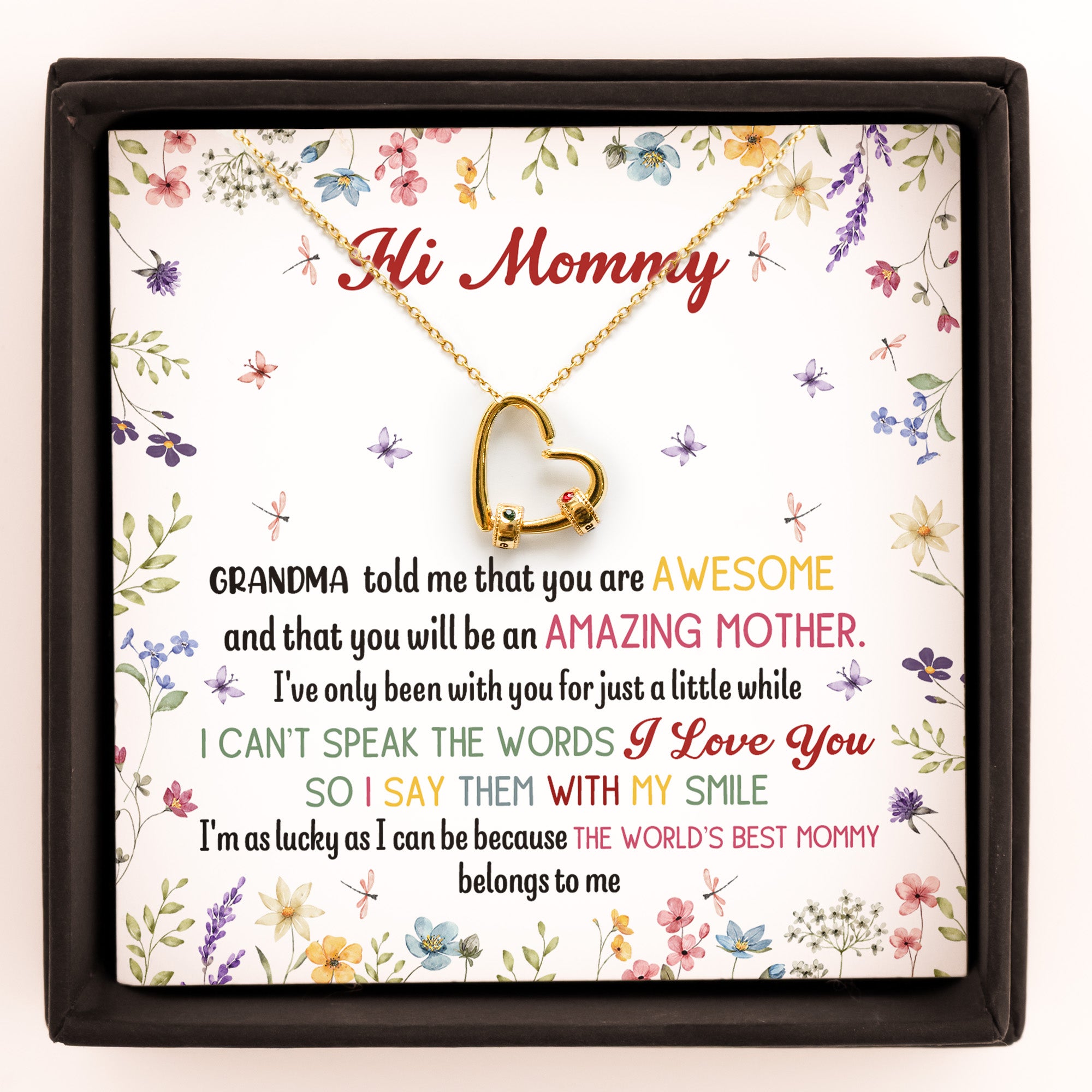 New Mom Gift - Personalized Birthstone Name Necklace With Heart Pendant