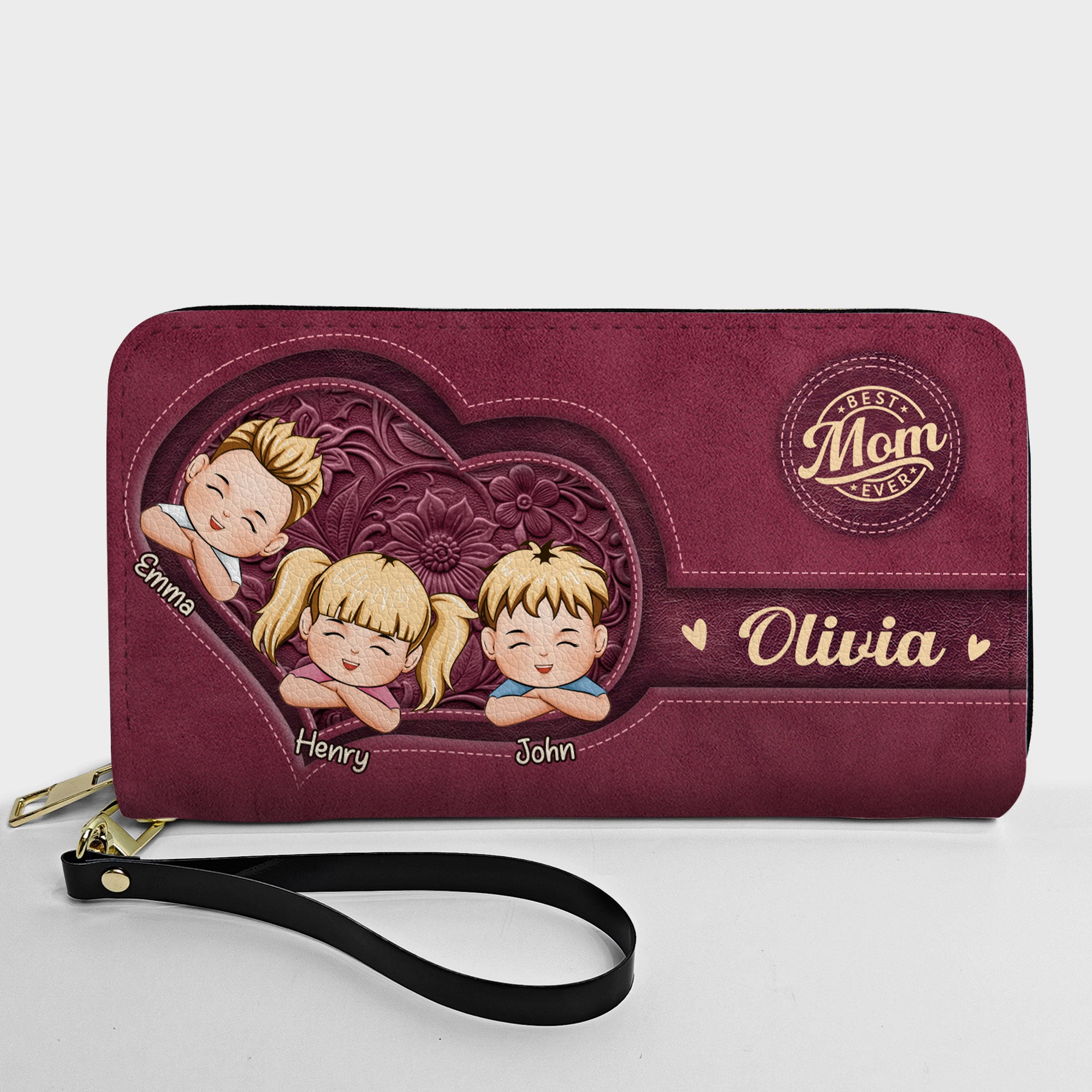New Version Best Mom Ever - Personalized Leather Long Wallet