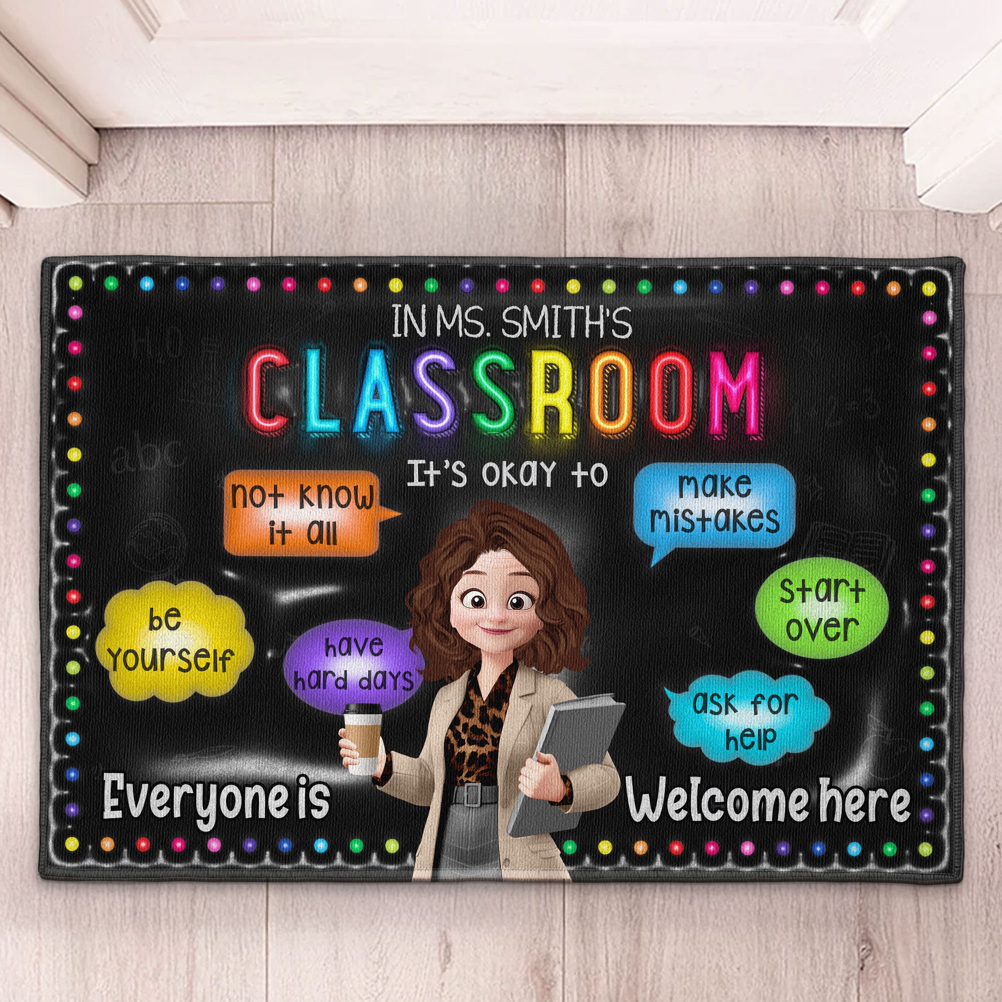 New Version Classroom Doormat Everyone Is Welcome Here - Personalized Doormat