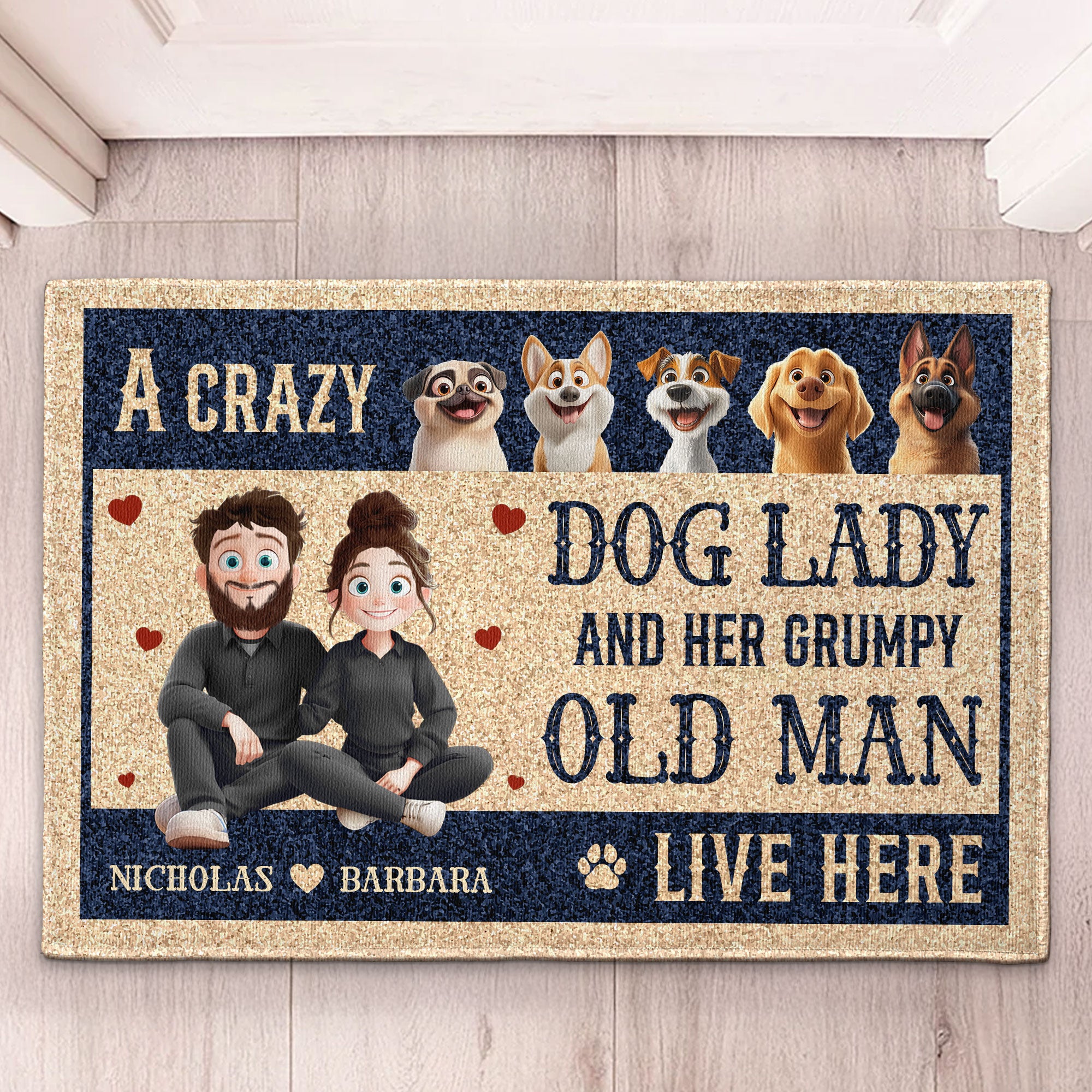 New Version Couple A Crazy Dog Lady And Her Grumpy Old Man - Personalized Doormat