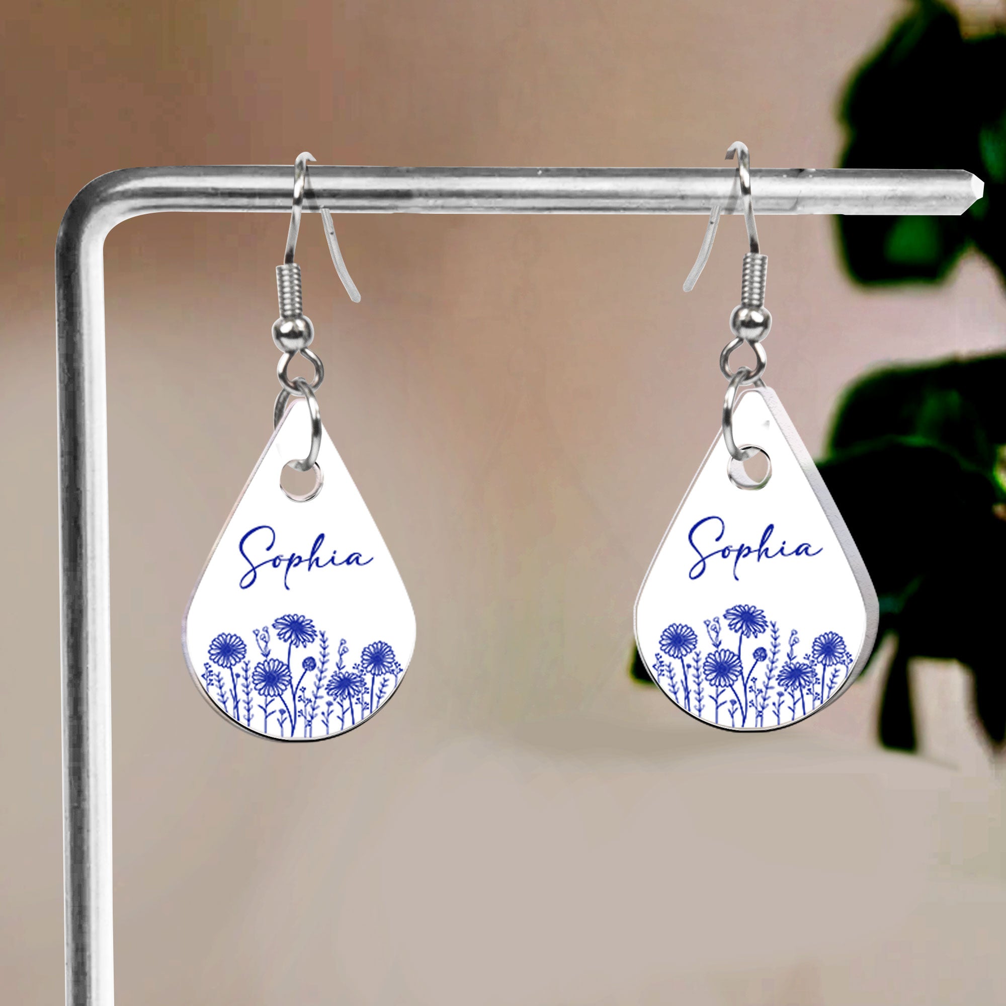 New Version Custom Birth Flower And Name - Personalized Acrylic Earrings