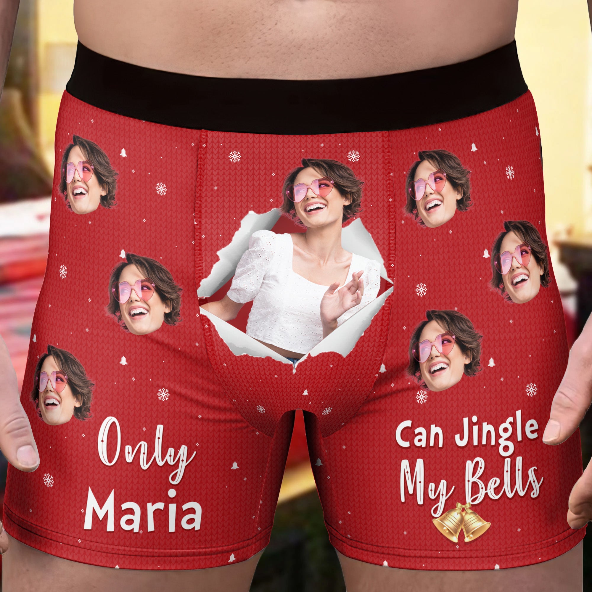 New Version Only Wife Can Jingle My Bells - Personalized Photo Men's Boxer Briefs - Gift For Husband