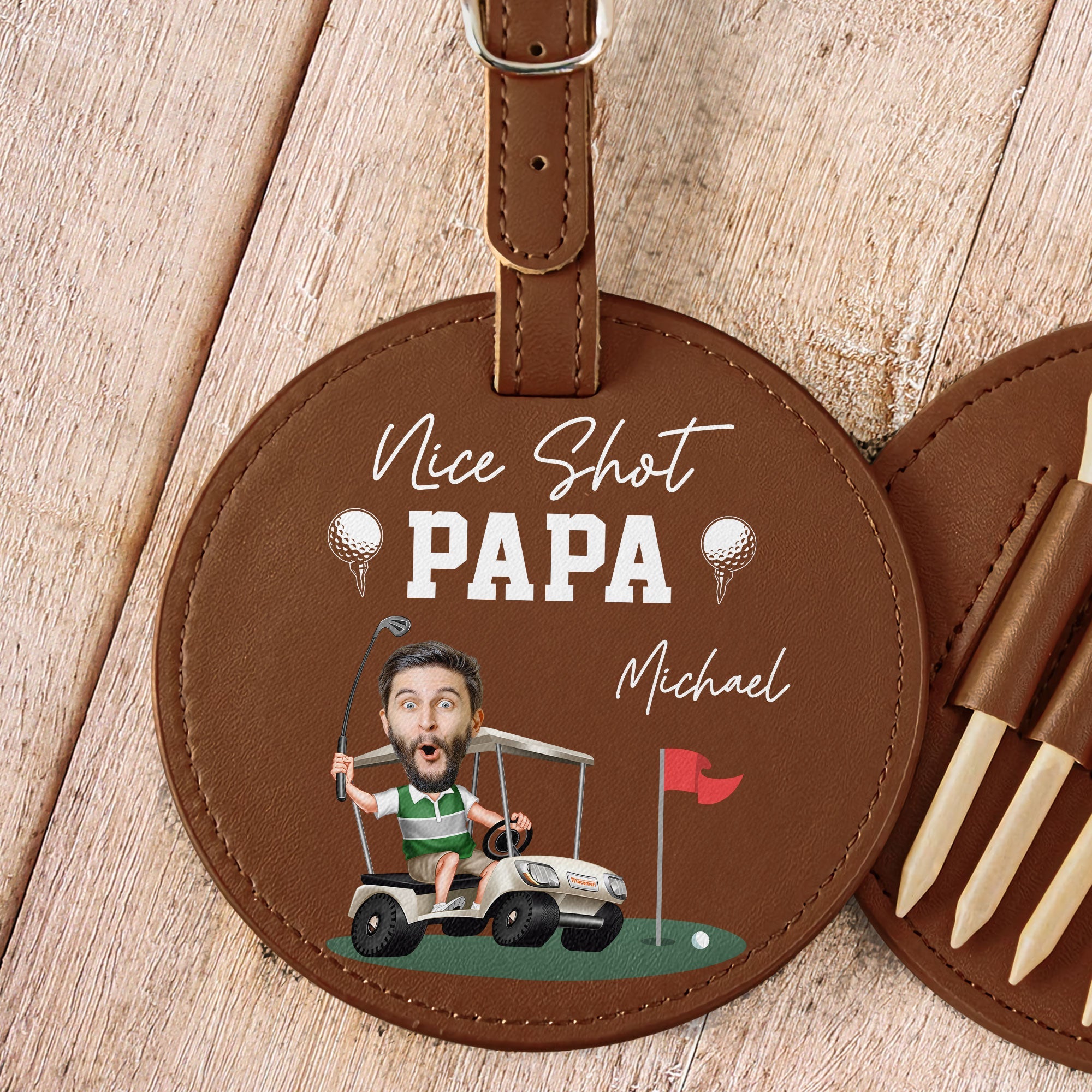 Nice Shot Daddy Gift For Dad And Golf Lovers - Personalized Photo Leather Golf Bag Tag