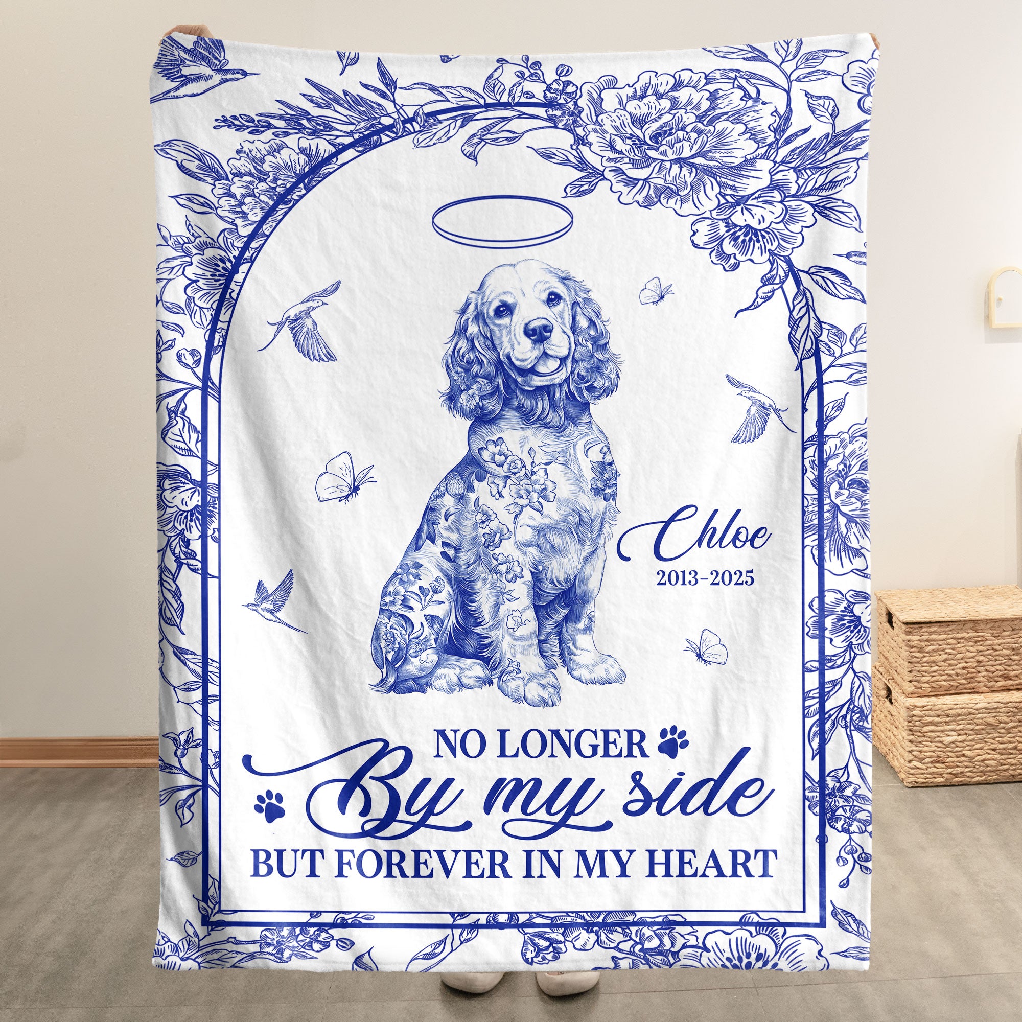No Longer By My Side Forever In My Heart Pet Memorial Blanket - Personalized Blanket
