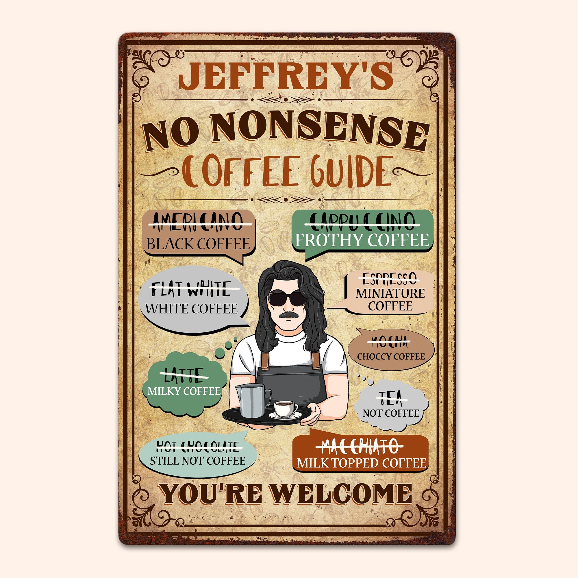 No Nonsense Coffee Guide - Personalized Metal Sign