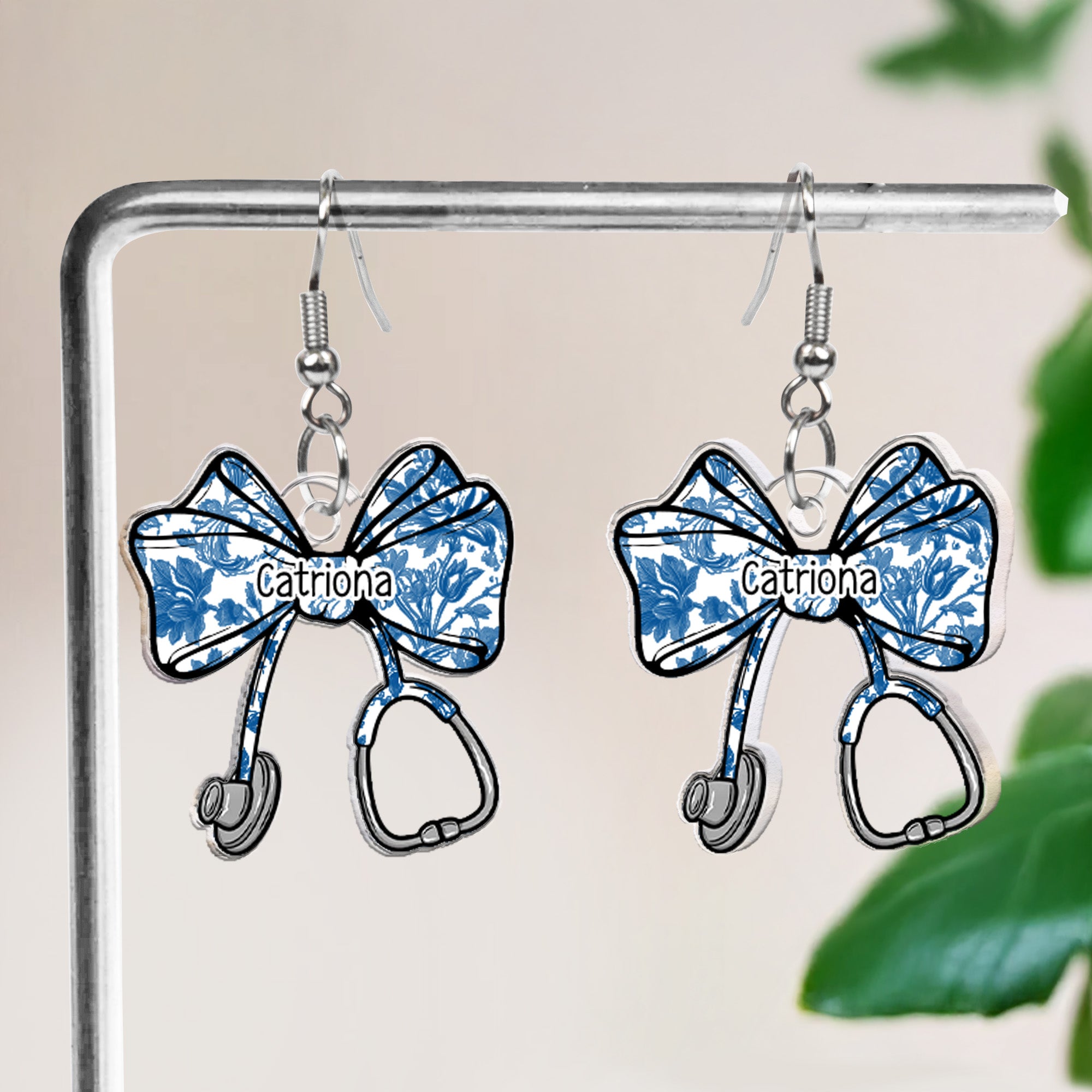 Nurse Stethoscope Bow Coquette Ribbon Nursing Gift - Personalized Acrylic Earrings