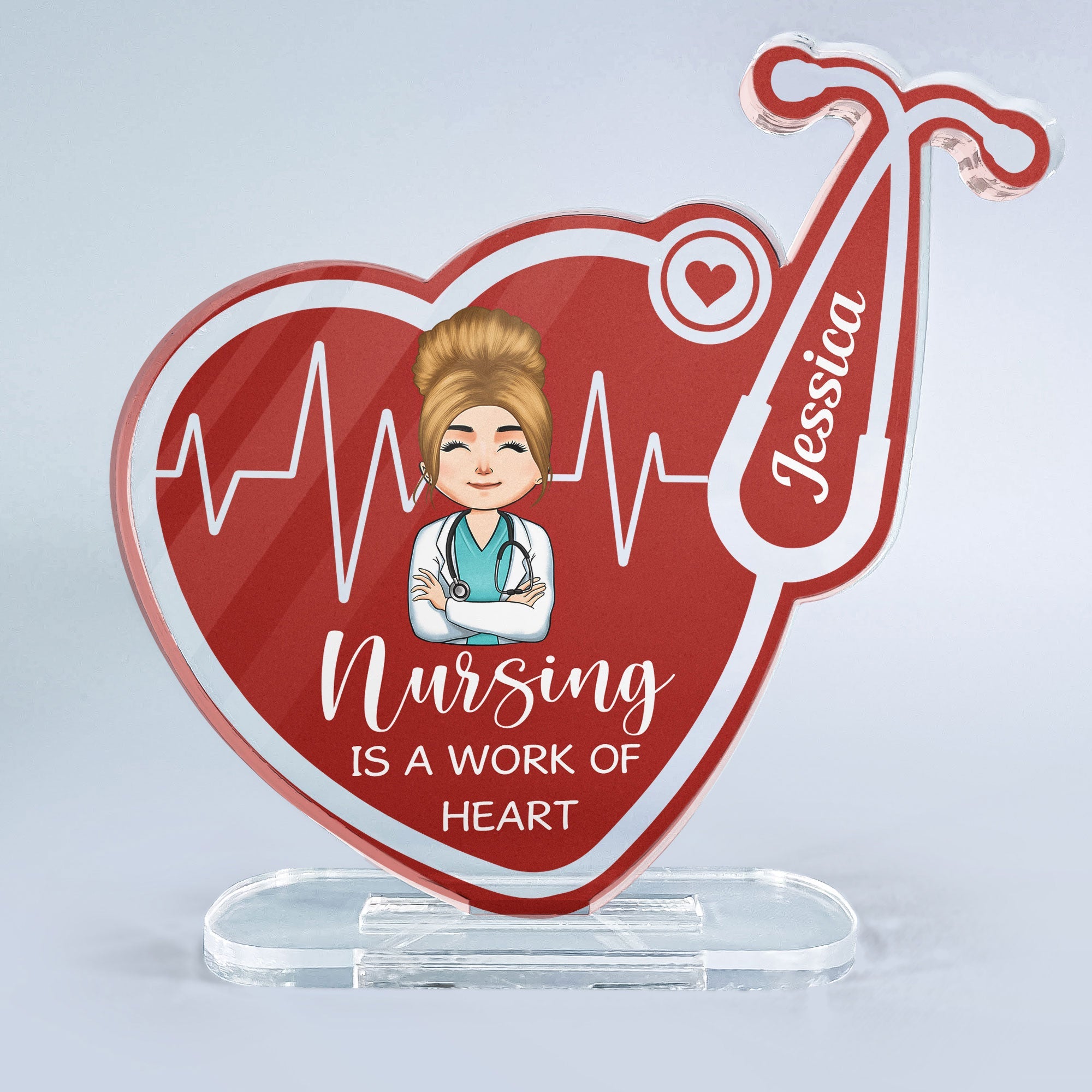 Nursing Is A Work Of Heart - Personalized Stethoscope Shaped Acrylic Plaque