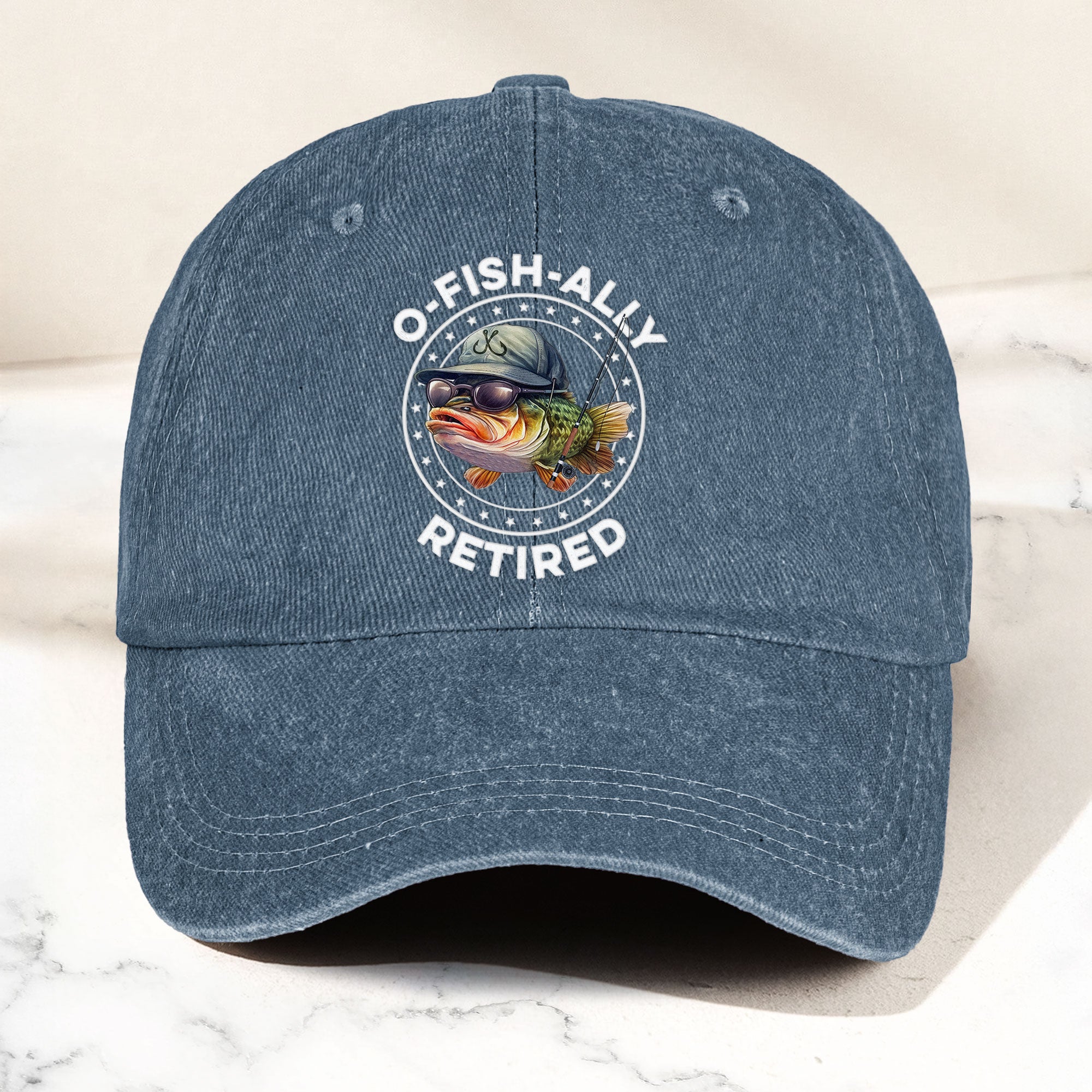 O-Fish-Ally Retired - Personalized Distressed Denim Cap