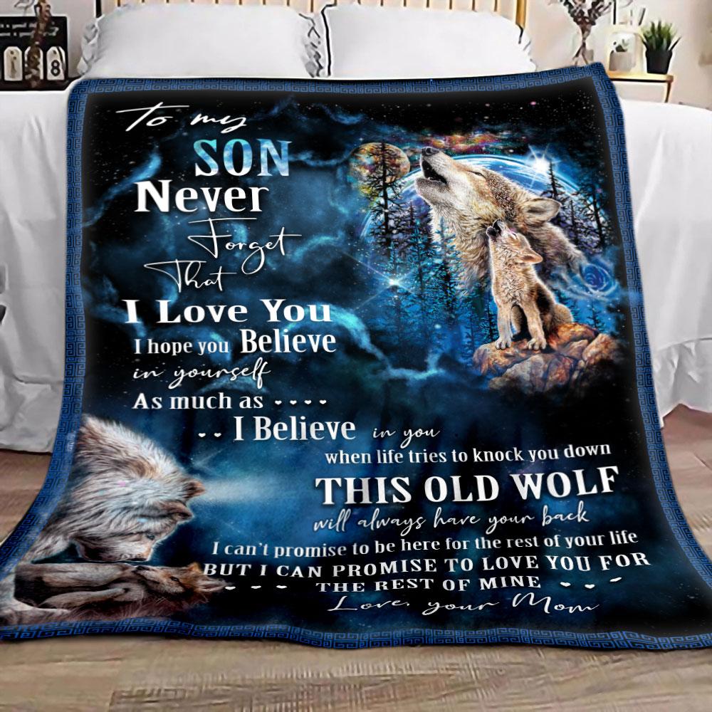 Gift For Son This Old Wolf Will Always Have Your Back Fleece Blanket-A Loves Gift