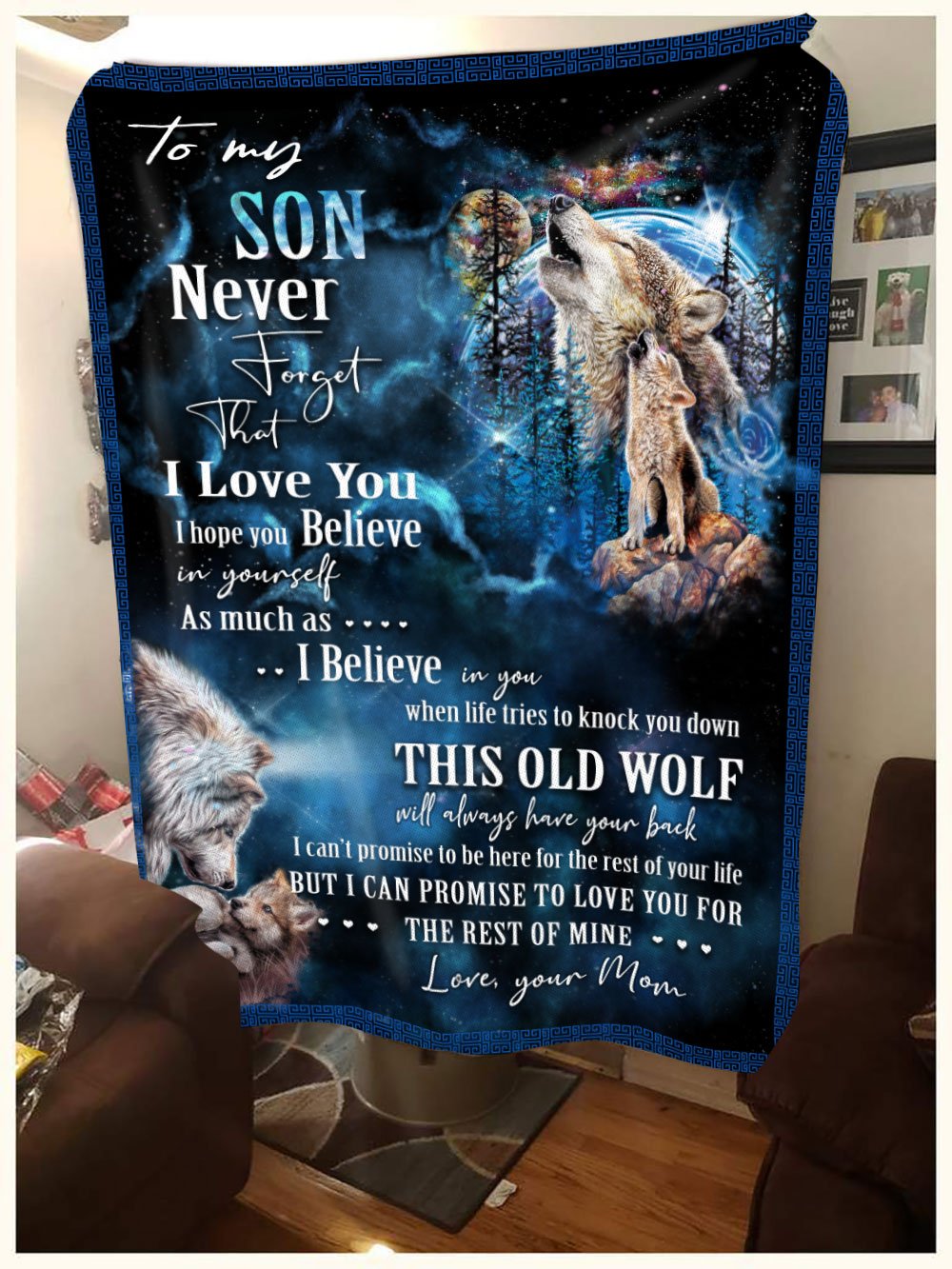 Gift For Son This Old Wolf Will Always Have Your Back Fleece Blanket-A Loves Gift