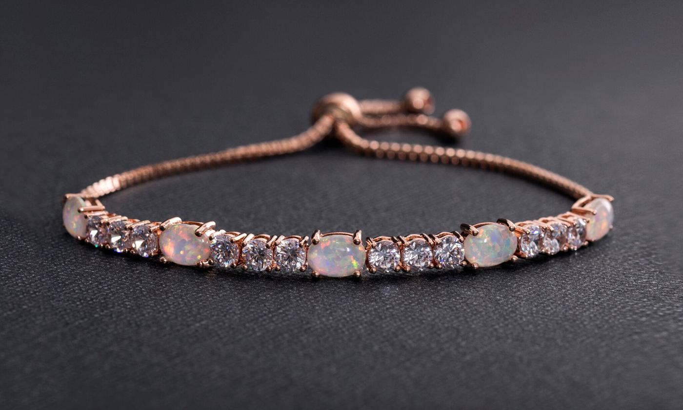 Fiery Opal Tennis Bracelet Made with Swarovski Crystals in Rose Gold, , Riakoob Jewelry, Riakoob Jewelry  jewelryjewelry deals, swarovski crystal jewelry, groupon jewelry,, jewelry for mom,