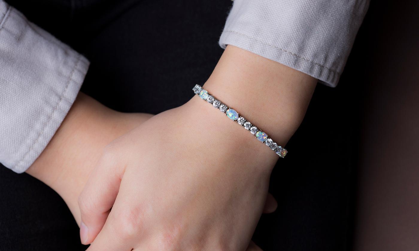 Fiery Opal Tennis Bracelet Made with Swarovski Crystals in Rose Gold, , Riakoob Jewelry, Riakoob Jewelry  jewelryjewelry deals, swarovski crystal jewelry, groupon jewelry,, jewelry for mom,