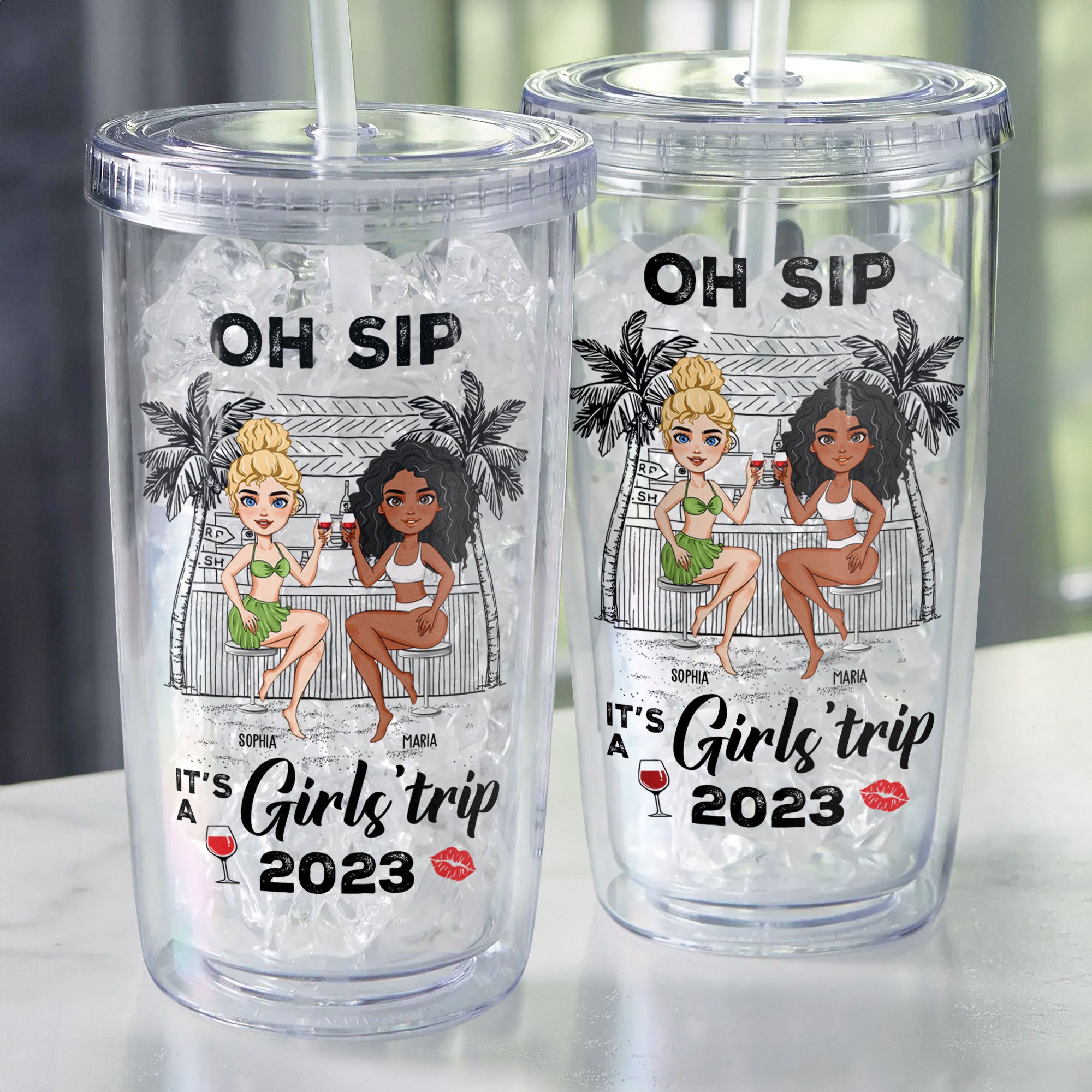 Oh Sip! It's A Girls' Trip - Personalized Acrylic Tumbler With Straw