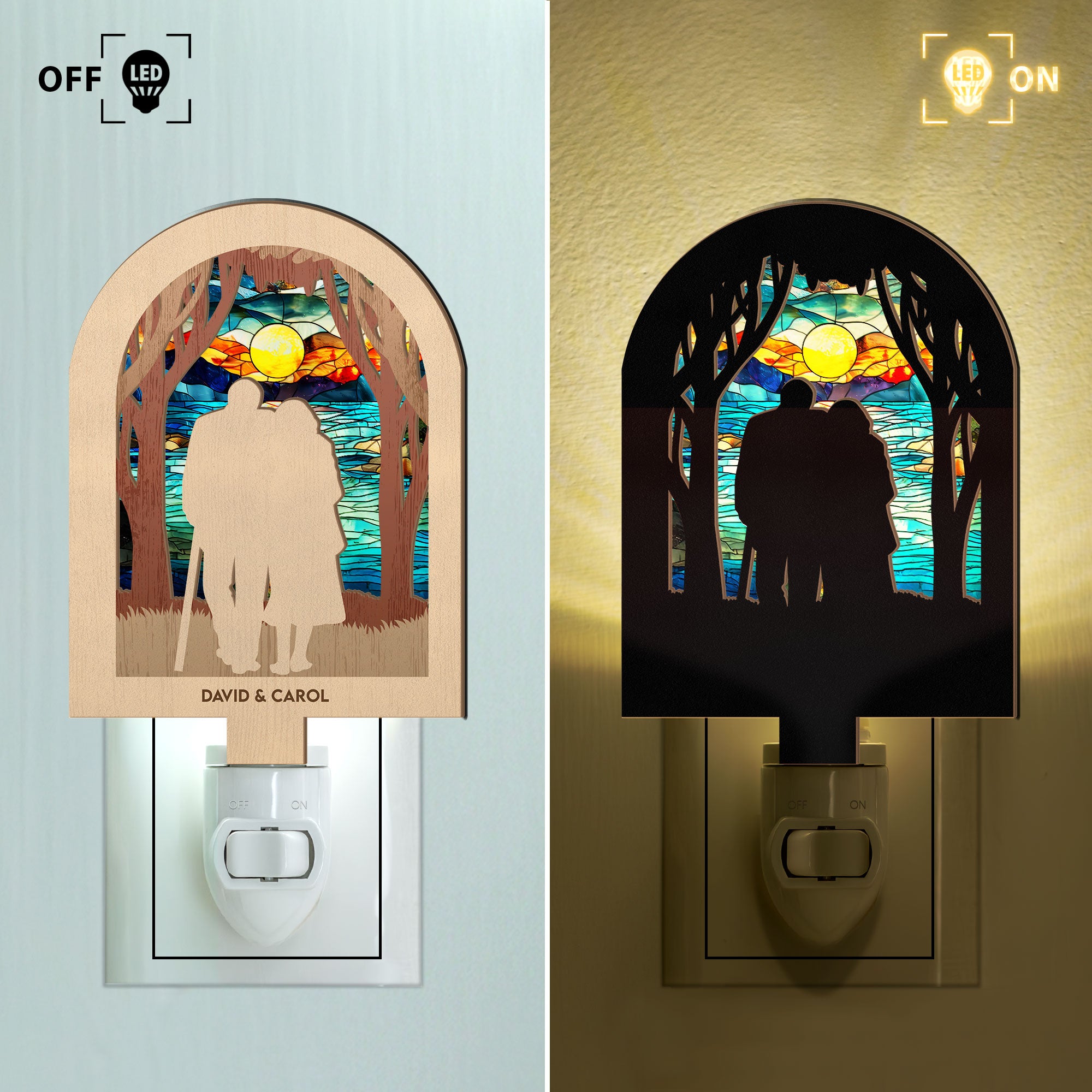 Old Couple Standing Together - Personalized Wood And Acrylic Night Light
