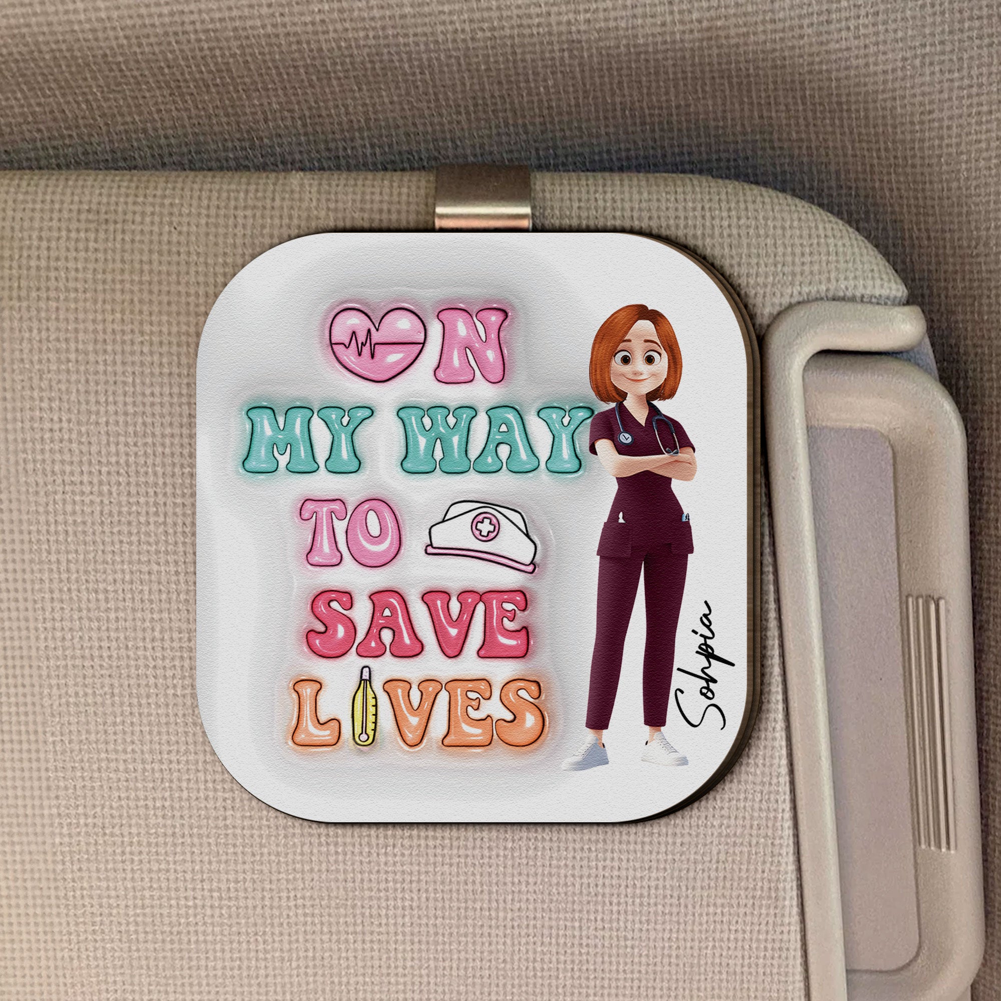 On My Way To Save Lives - Personalized Wooden Car Visor Clip