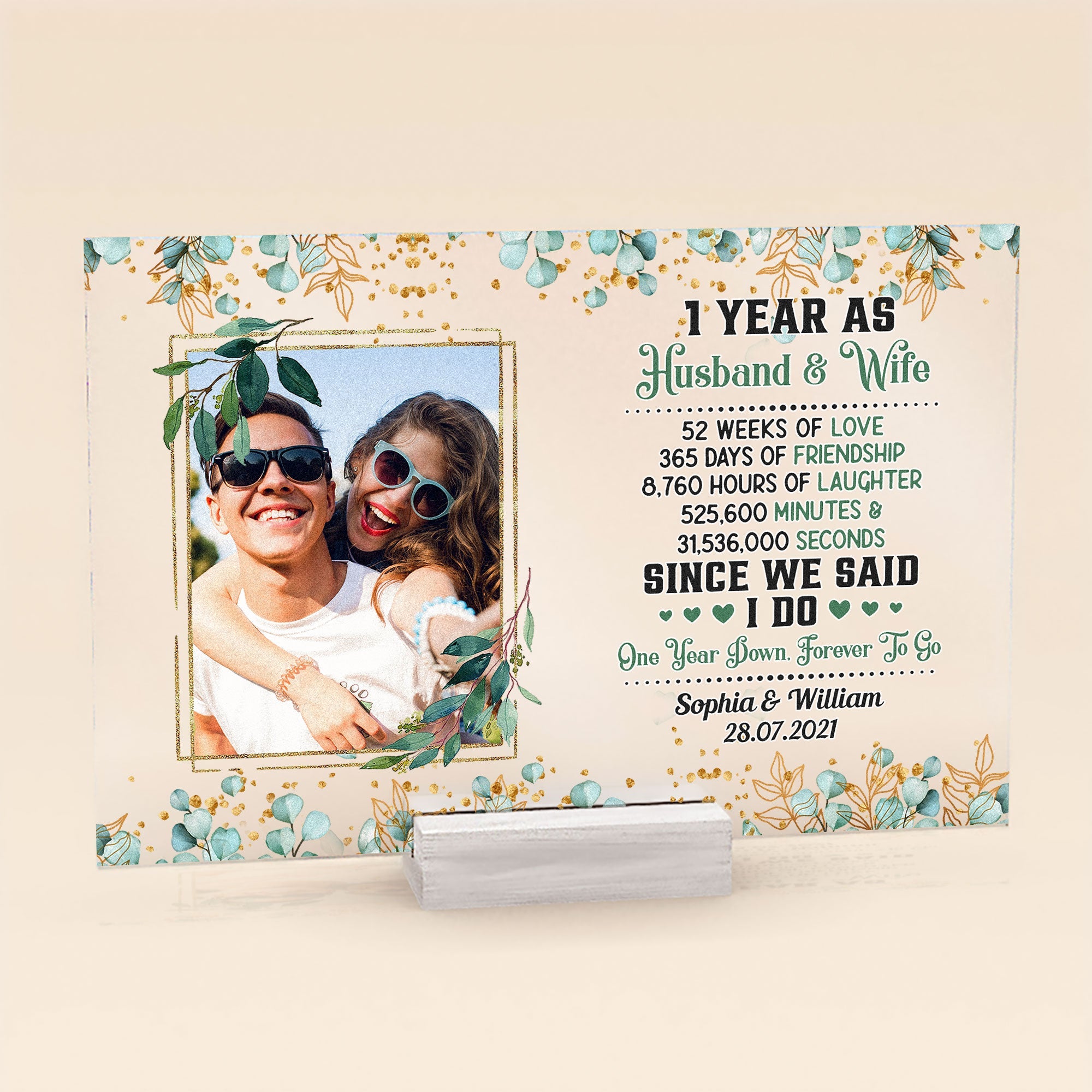 One Year Down Forever To Go - Personalized Acrylic Photo Plaque - 1st Anniversary Gift For Couple, Husband, Wife