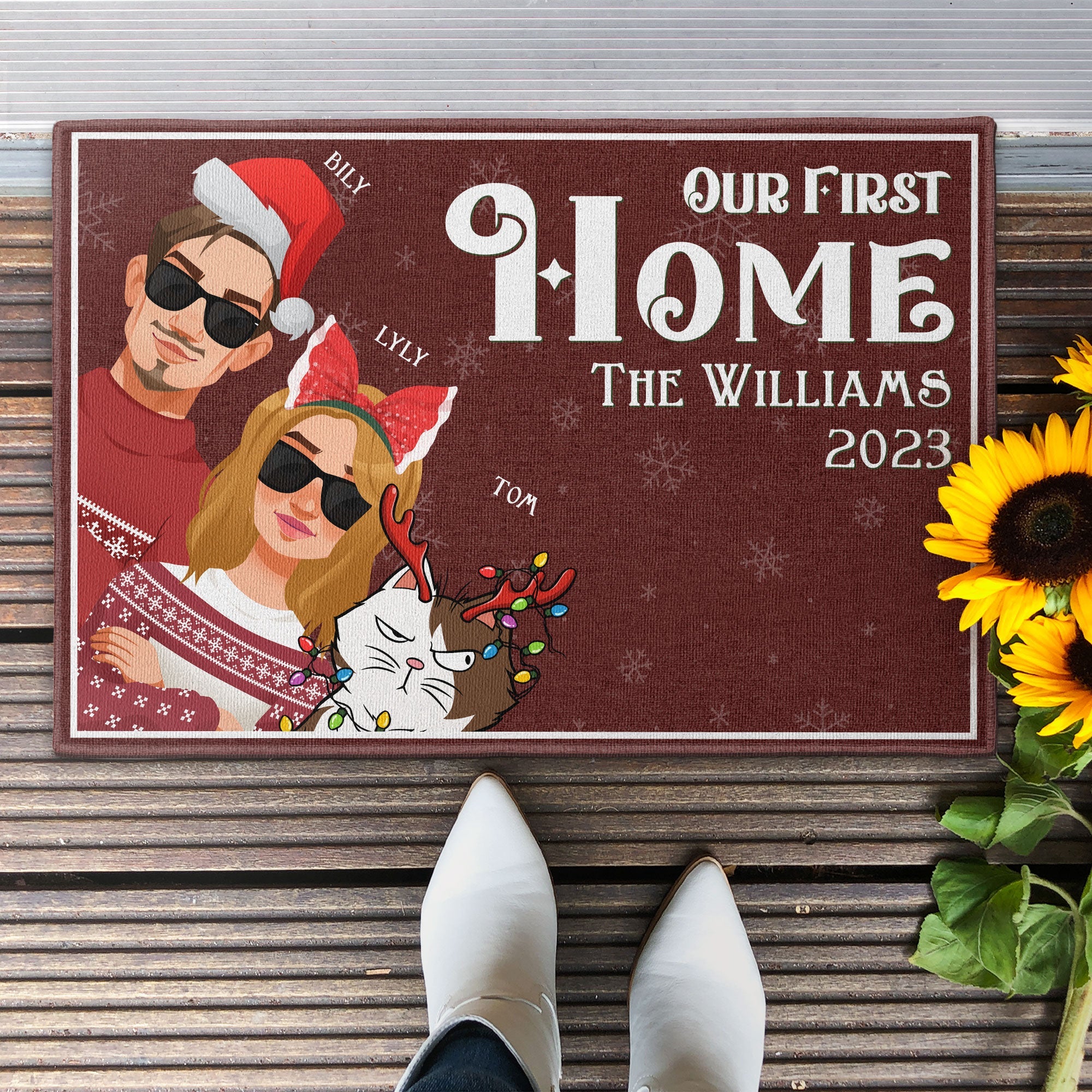 Our First Home With The Cats - Personalized Doormat