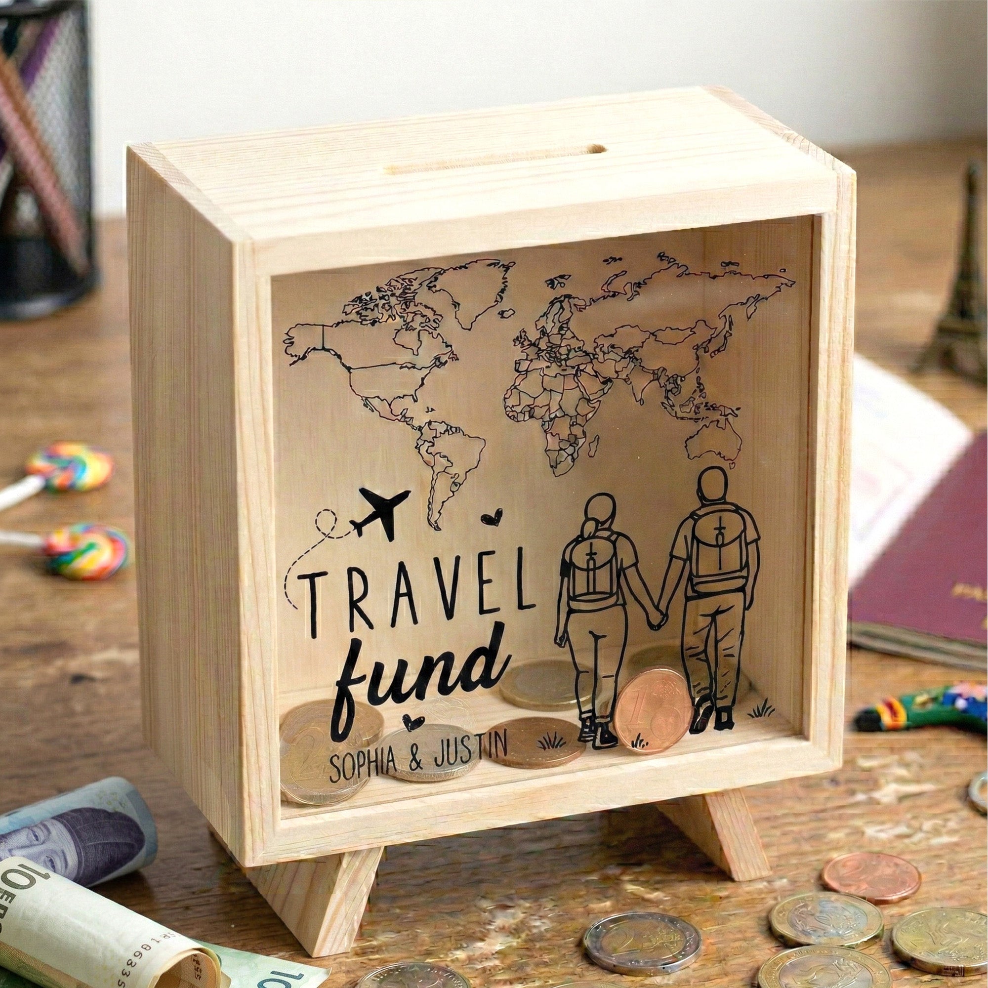 Our Travel Fund - Personalized Wooden Money Box