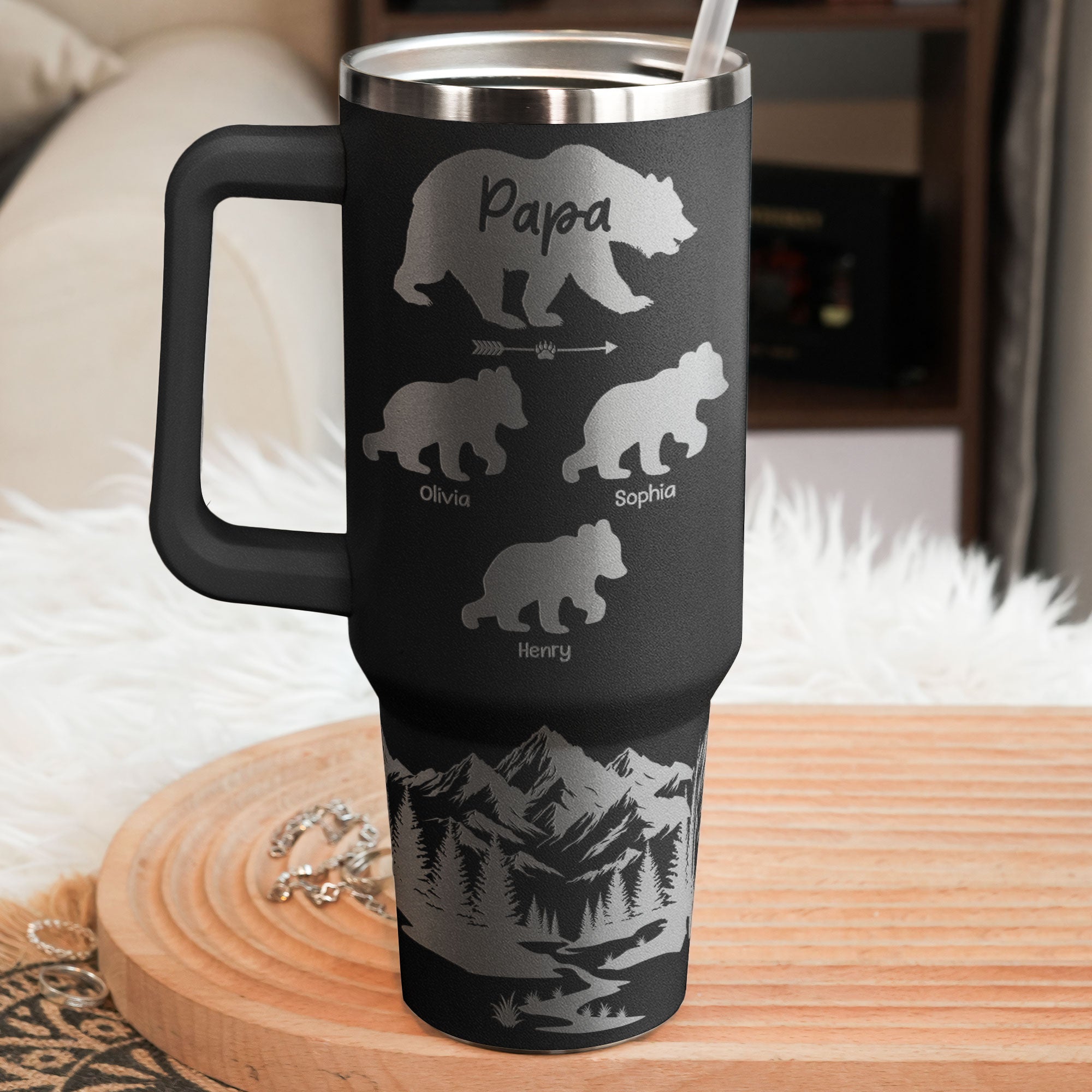 Papa Bear Gift For Grandpa, Daddy - Personalized 40oz Tumbler