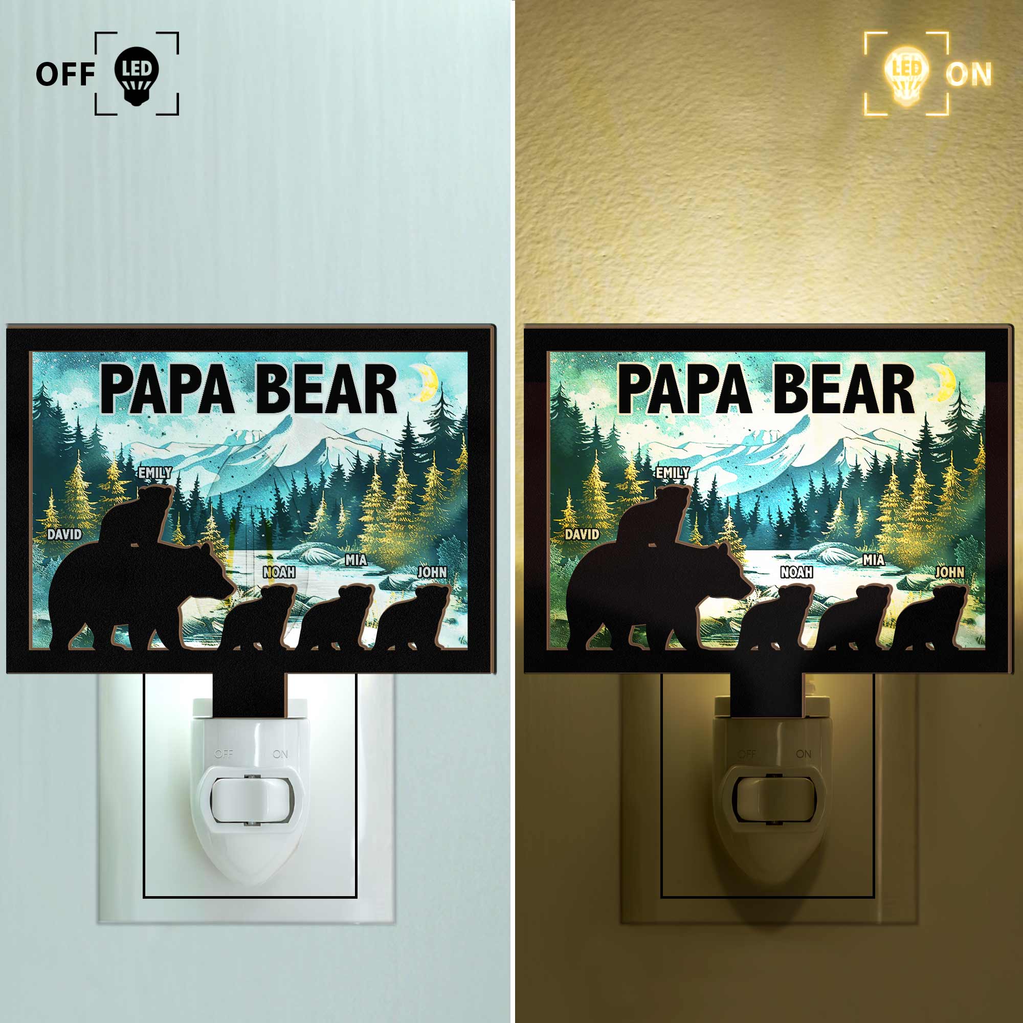 Papa Bear - Personalized Wood And Acrylic Night Light