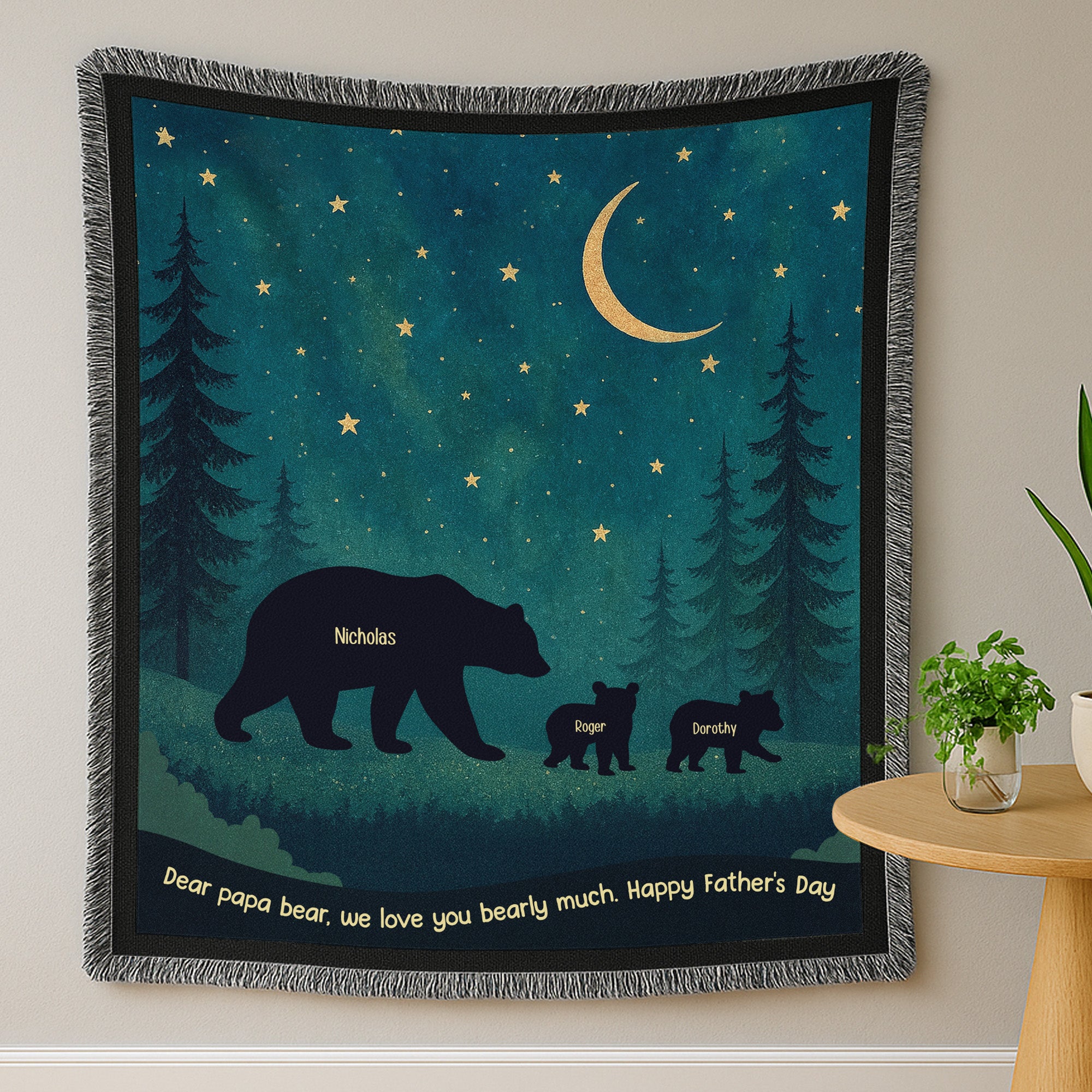 Papa Bear We Love You Bearly Much - Personalized Woven Blanket