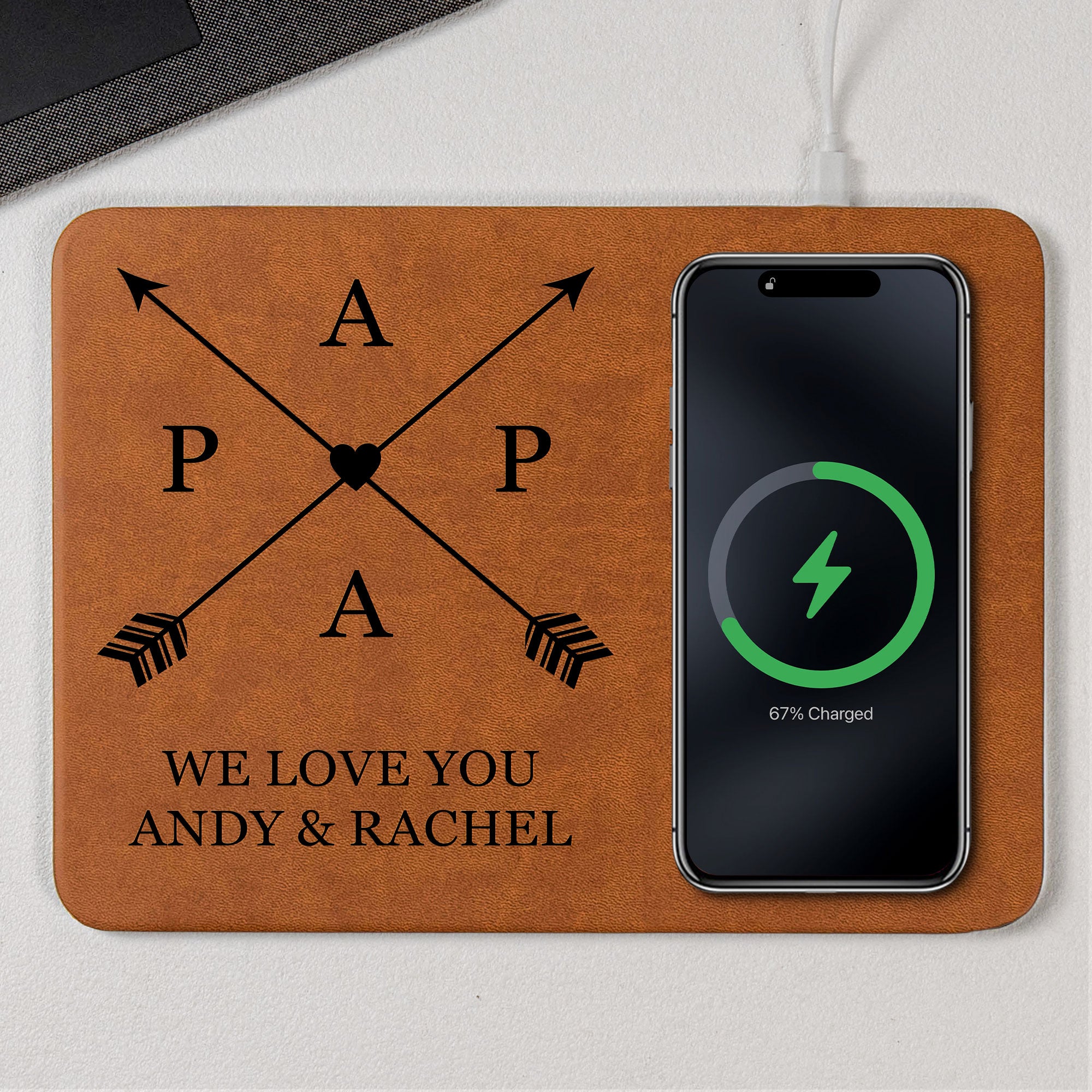 Papa We Love You - Personalized Leather Charging Mat