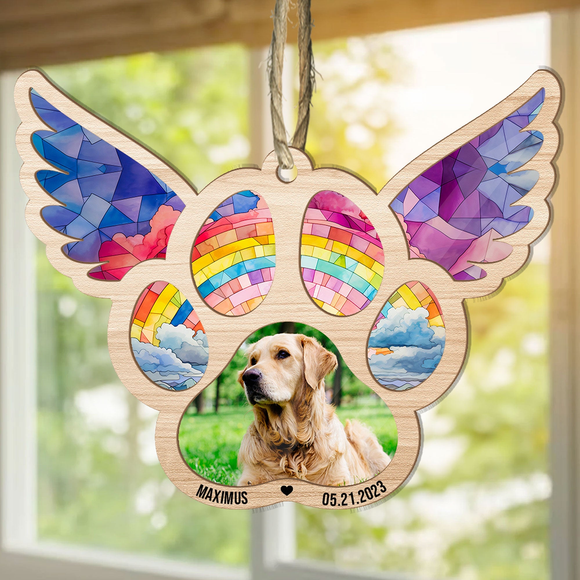 Pawprints On Hearts - Personalized Suncatcher Photo Ornament