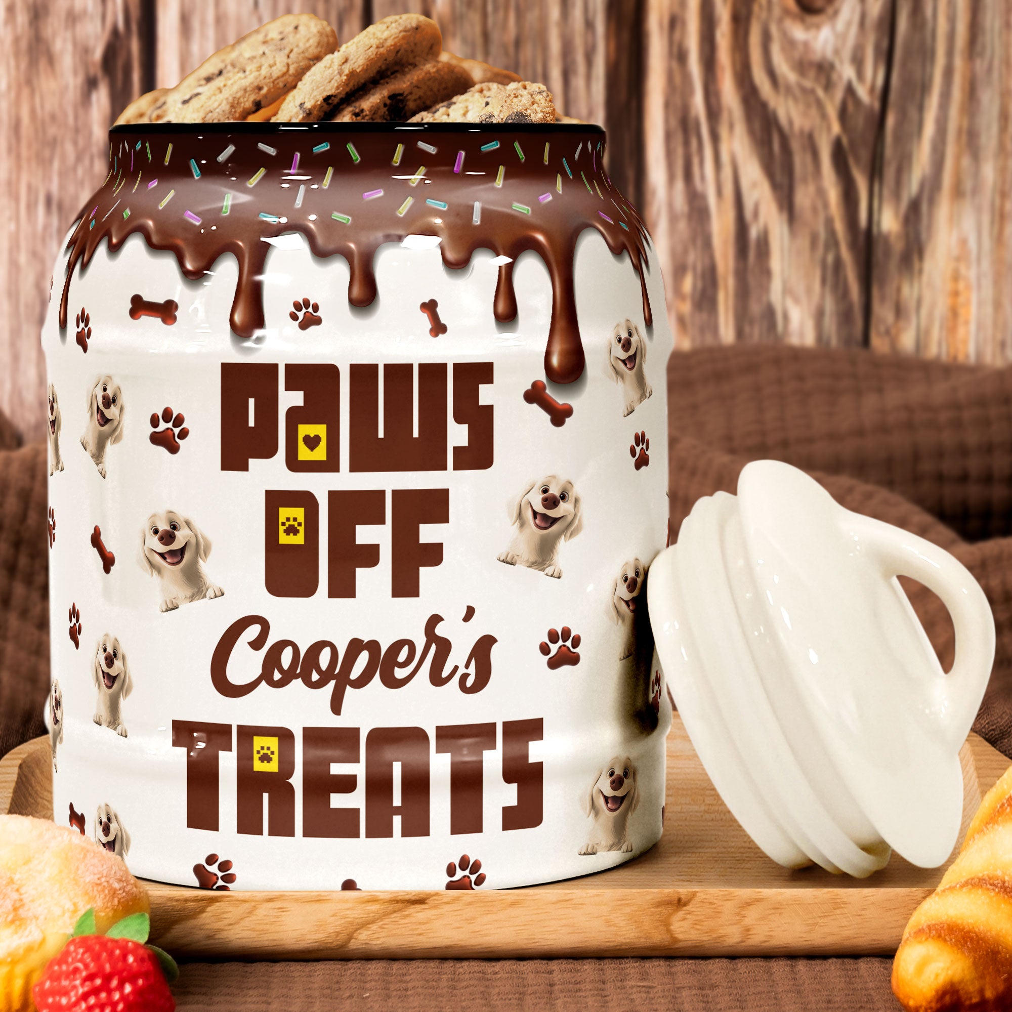 Paws Off Dog Treats Melting Chocolate Drip Style - Personalized Cookie Jar