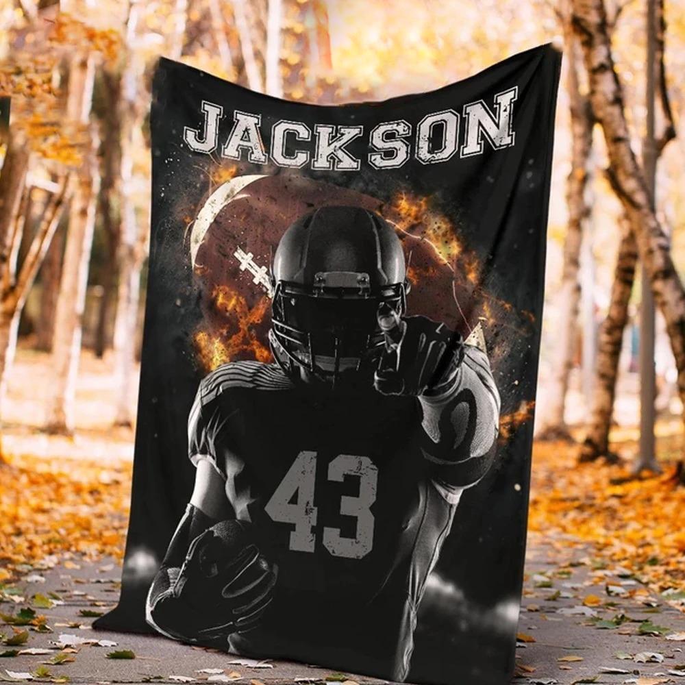 Personalized Name And Number American Football Player Blanket Gift For Football Fan-A Loves Gift