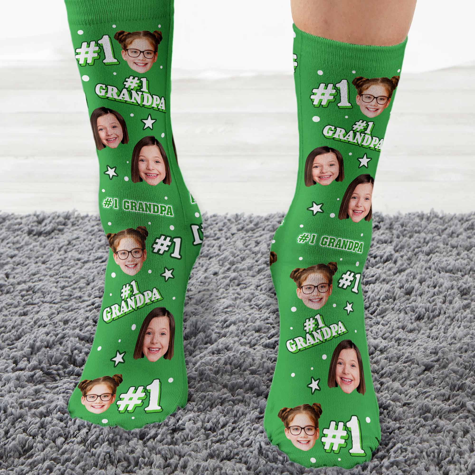 #1 Grandpa - Personalized Photo Crew Socks